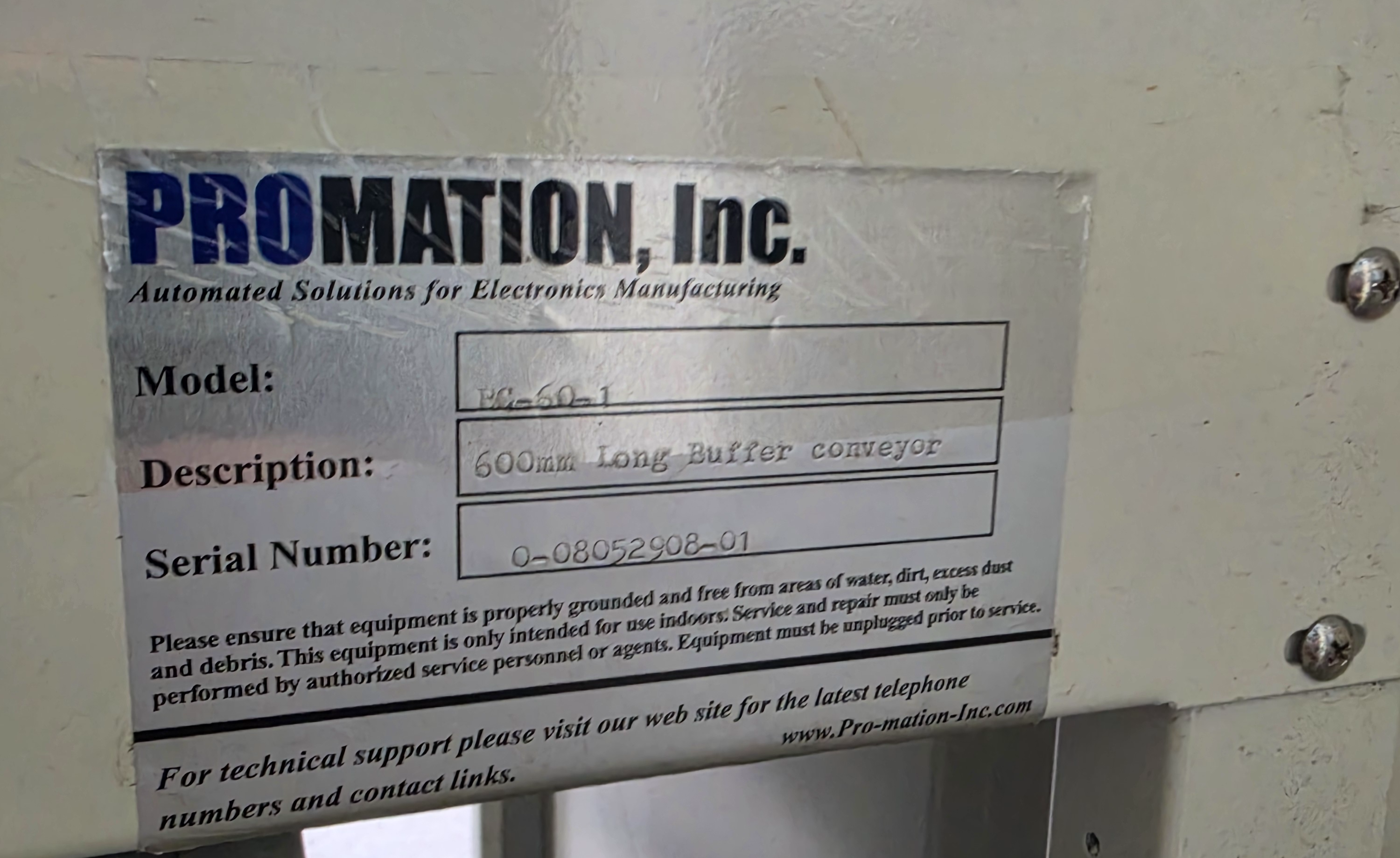Used Promation BC-60-1 Buffer Conveyor
