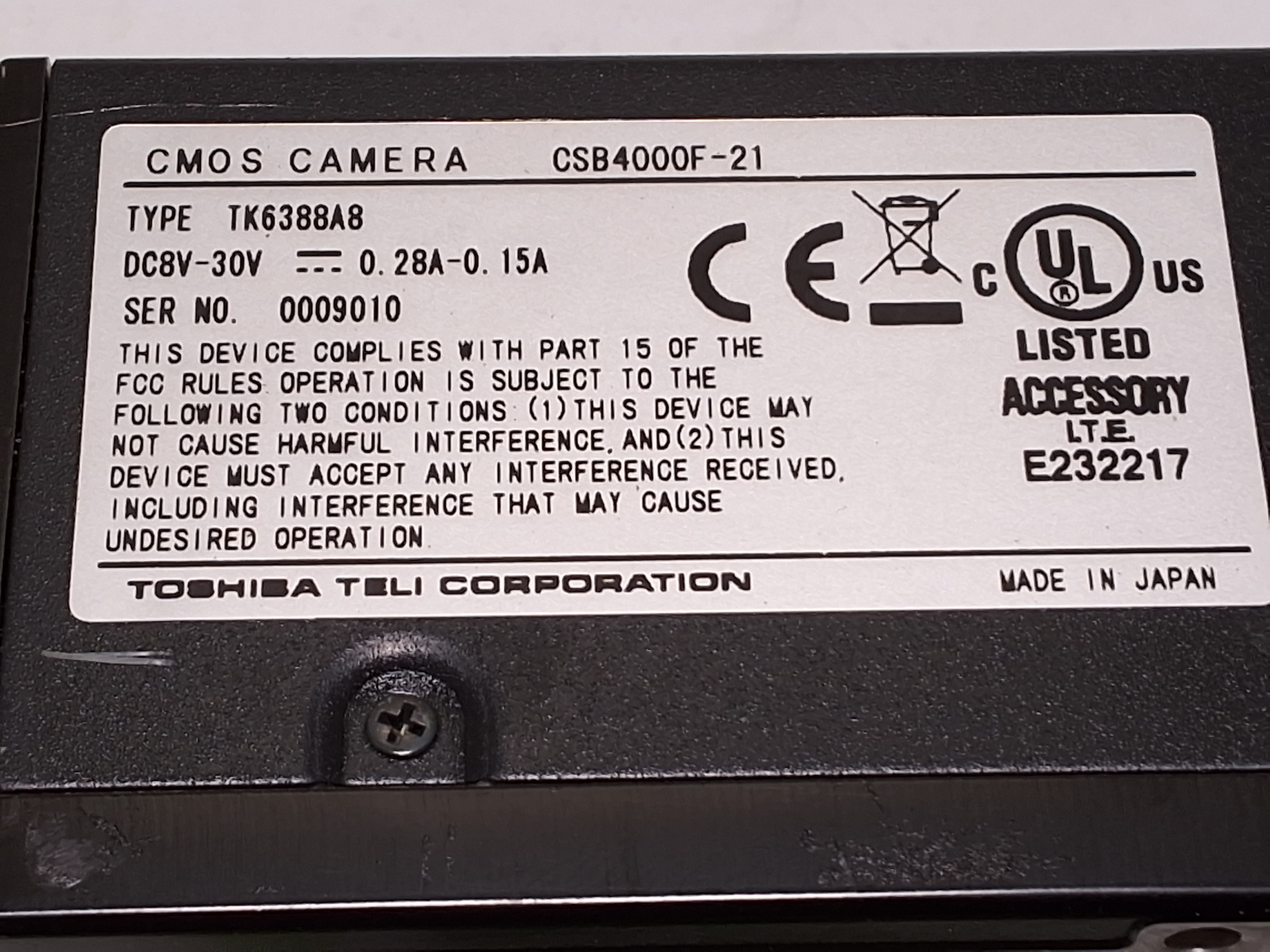 Used FUJI NXT CMOS CAMERA CSB4000F-21 TYPE TK6388A8