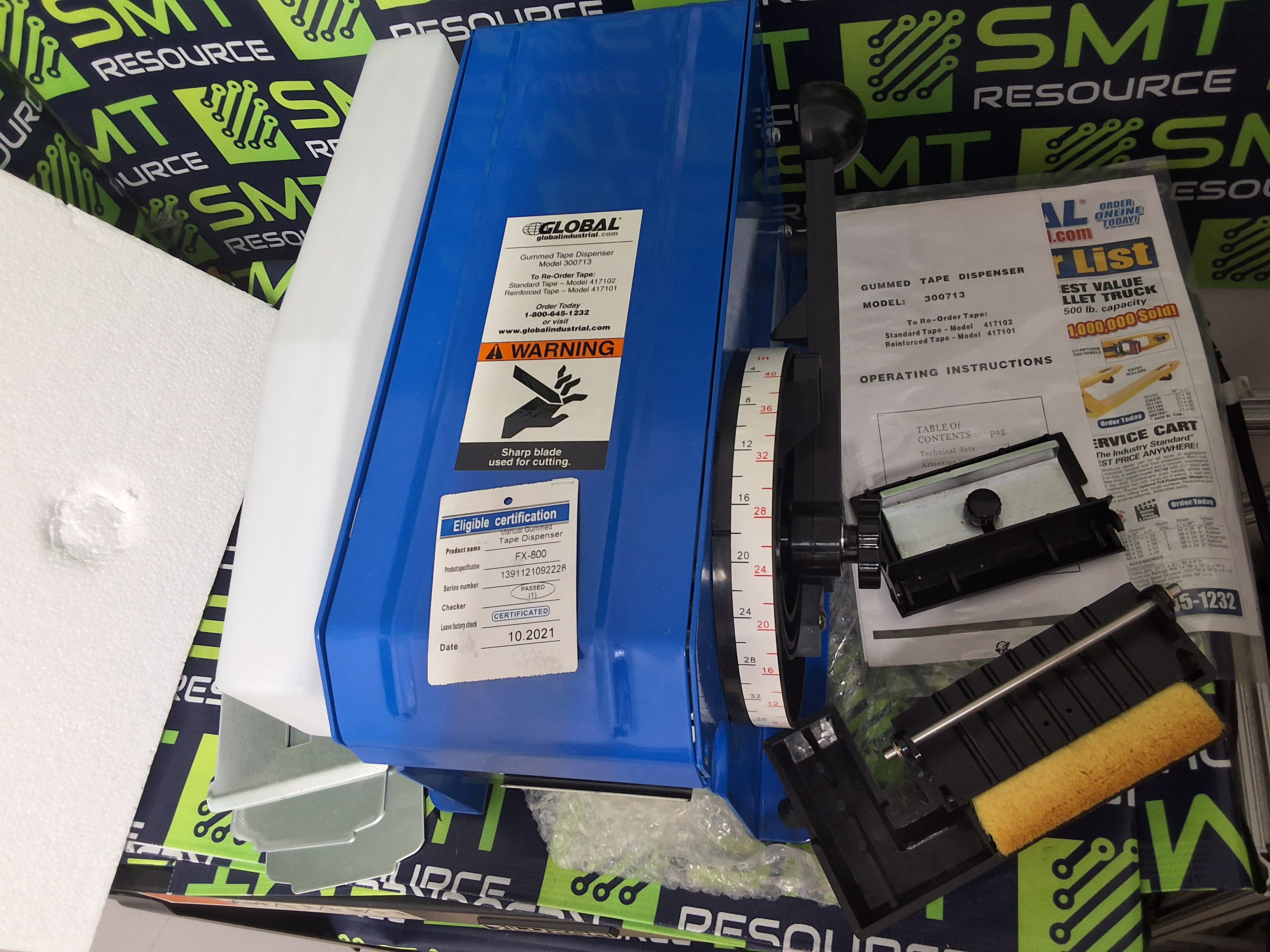 Used GLOBAL INDUSTRIAL FX-800 / 300713 MANUAL GUMMED WATER ACTUVATED TAPE DISPENSER 