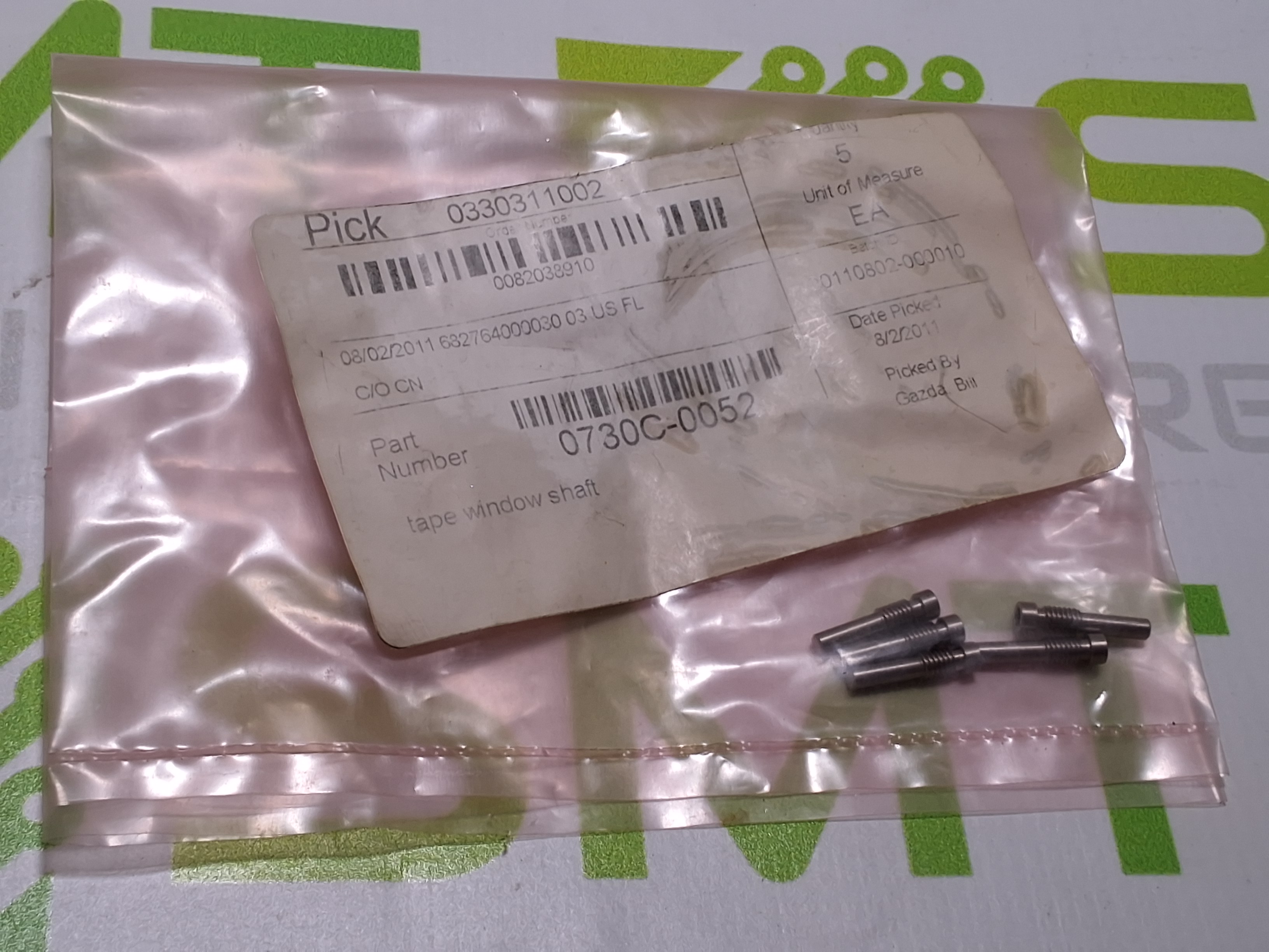 UNIVERSAL INSTRUMENTS 0730C-0052 TAPE WINDOW SHAFT - LOT OF 9 - NEW