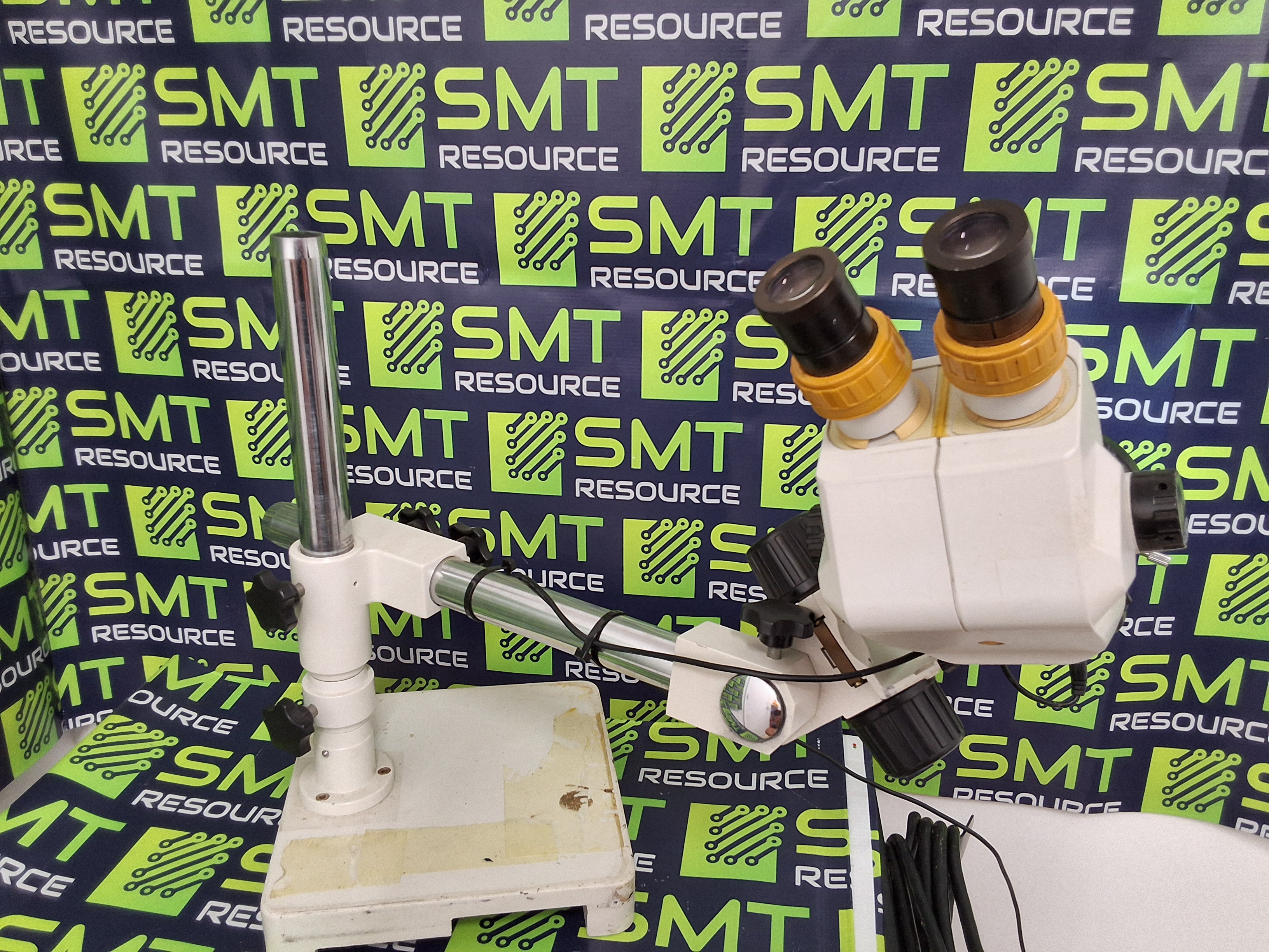 Used AMSCOPE MICROSCOPE WITH LED RING LIGHT AND BOOM STAND 