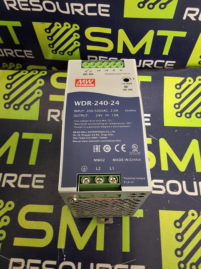 Used MEAN WELL WDR-240-24 INDUSTRIAL POWER SUPPLY 200-500VAC 2.0A 50/60Hz