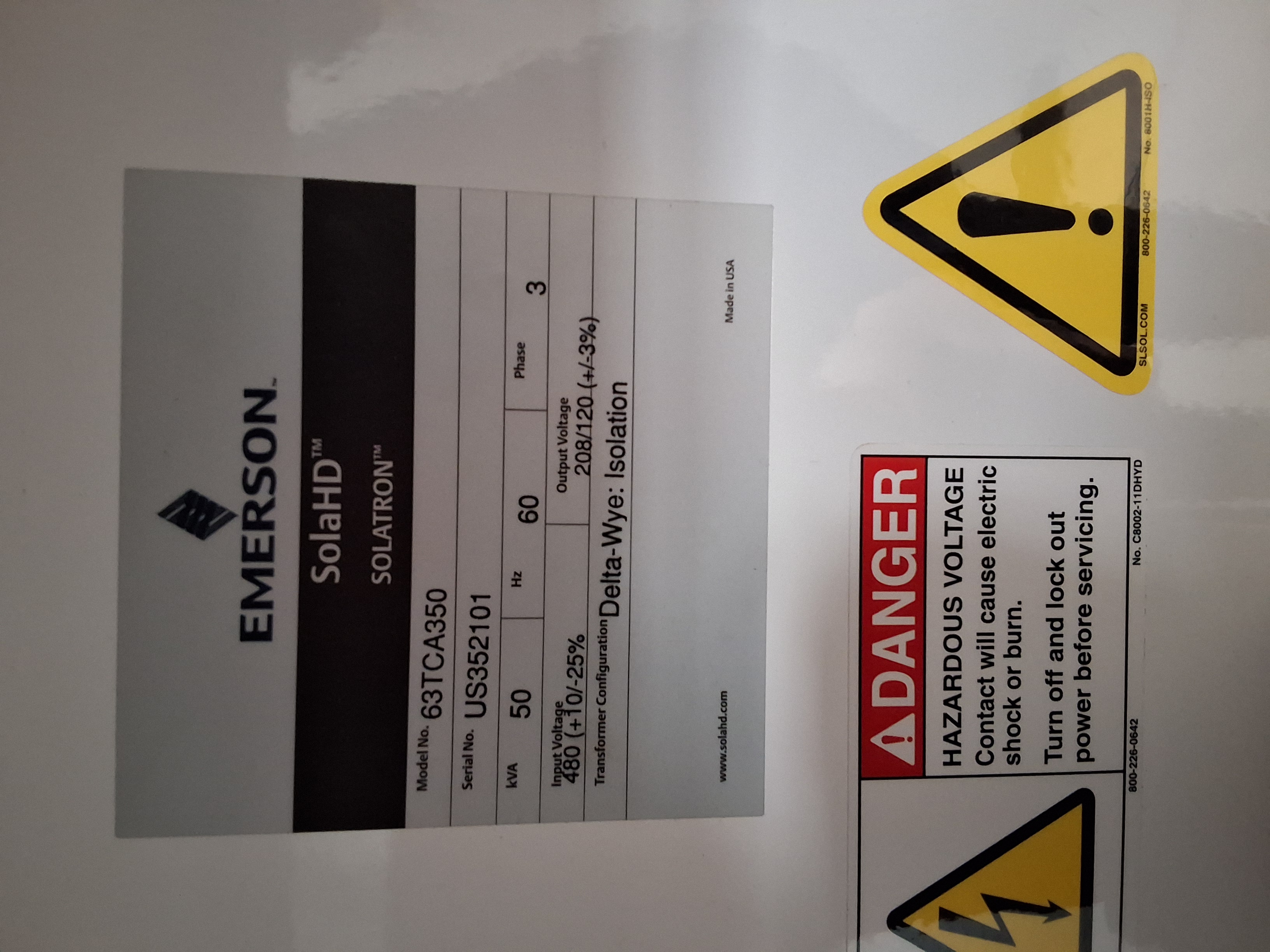 Used SOLATRON SolaHD EMERSON 63TCA350 3-PHASE POWER CONDITIONER & VOLTAGE REGULATOR 480VAC 50kVA - TESTED