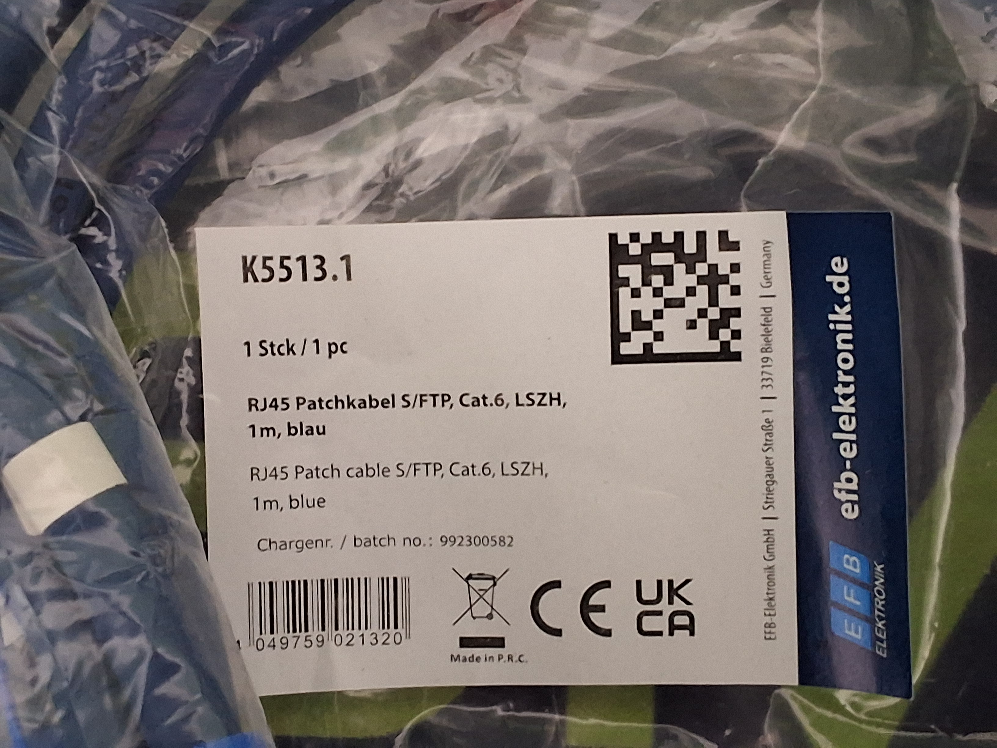 RJ45 K5513.1 Cat6 S/FTP patch cable 1 meter - BRAND NEW
