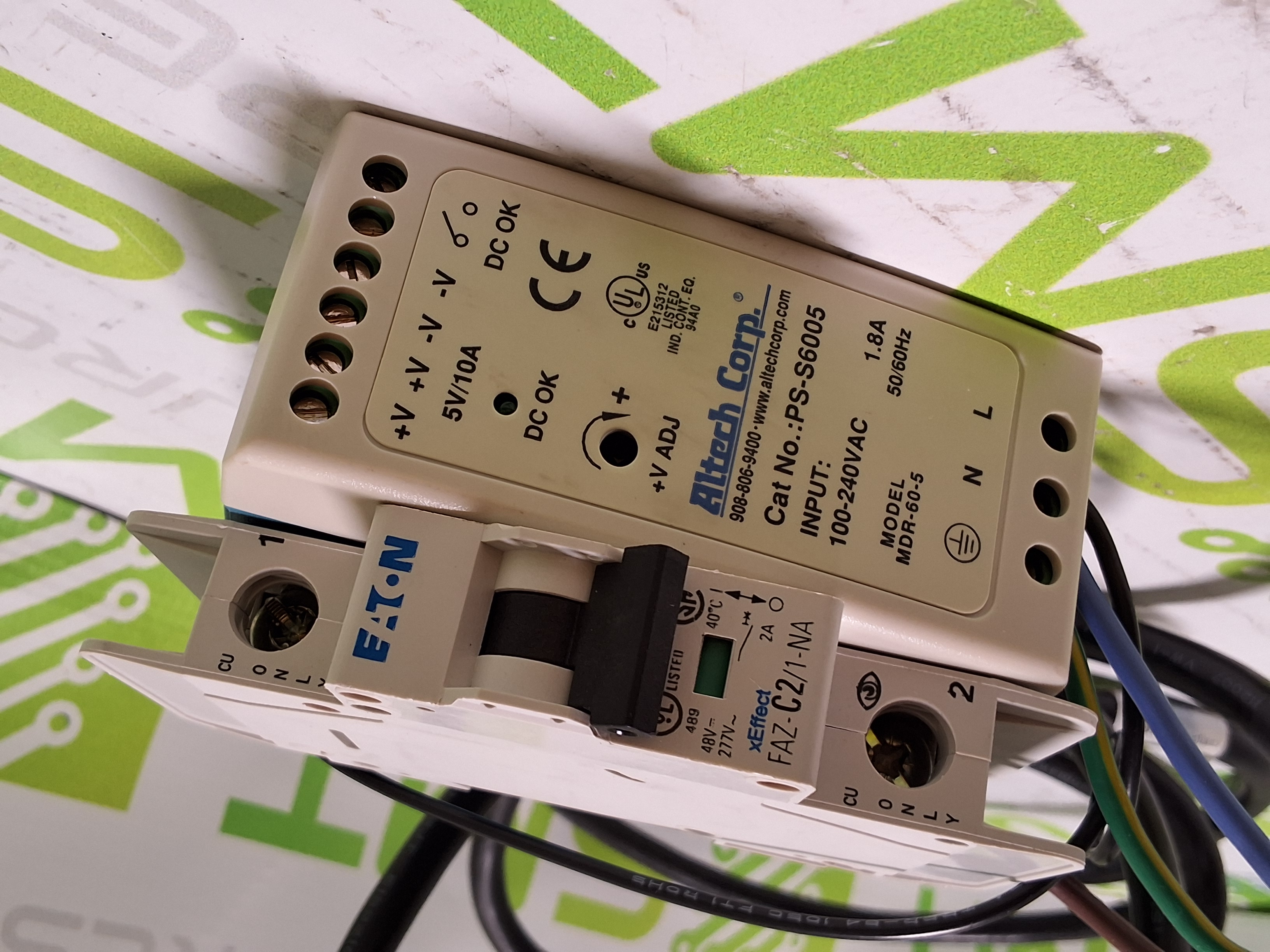 Used ALTECH CORP. PS-S6005 POWER SUPPLY WITH EATON FAZ-C2/1-NA CIRCUIT BREAKER