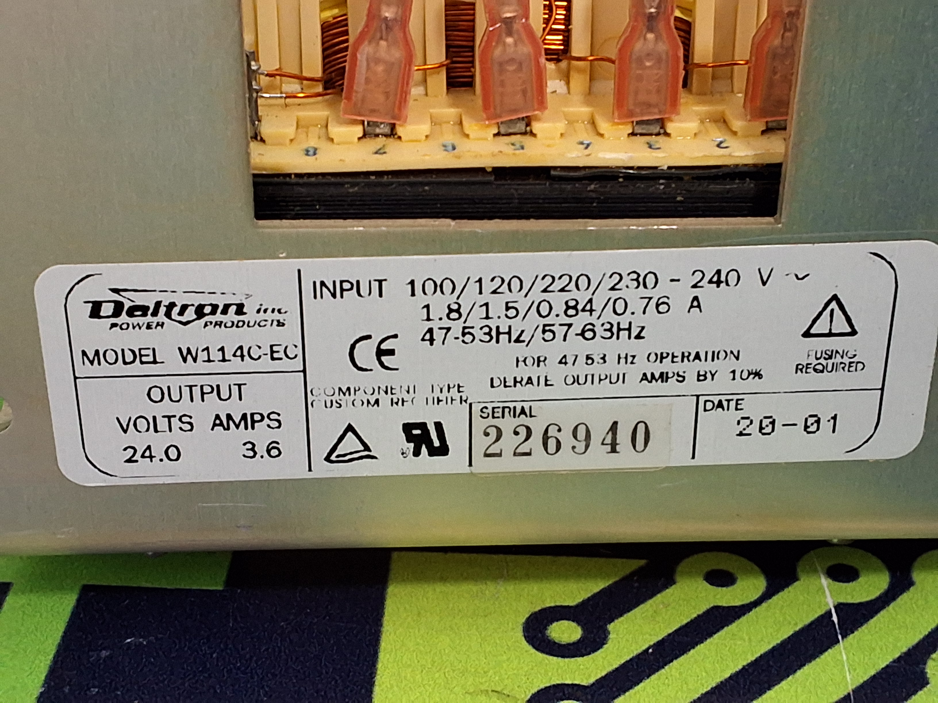 Used DELTRON W114C-EC POWER SUPPLY 24V 3.6A