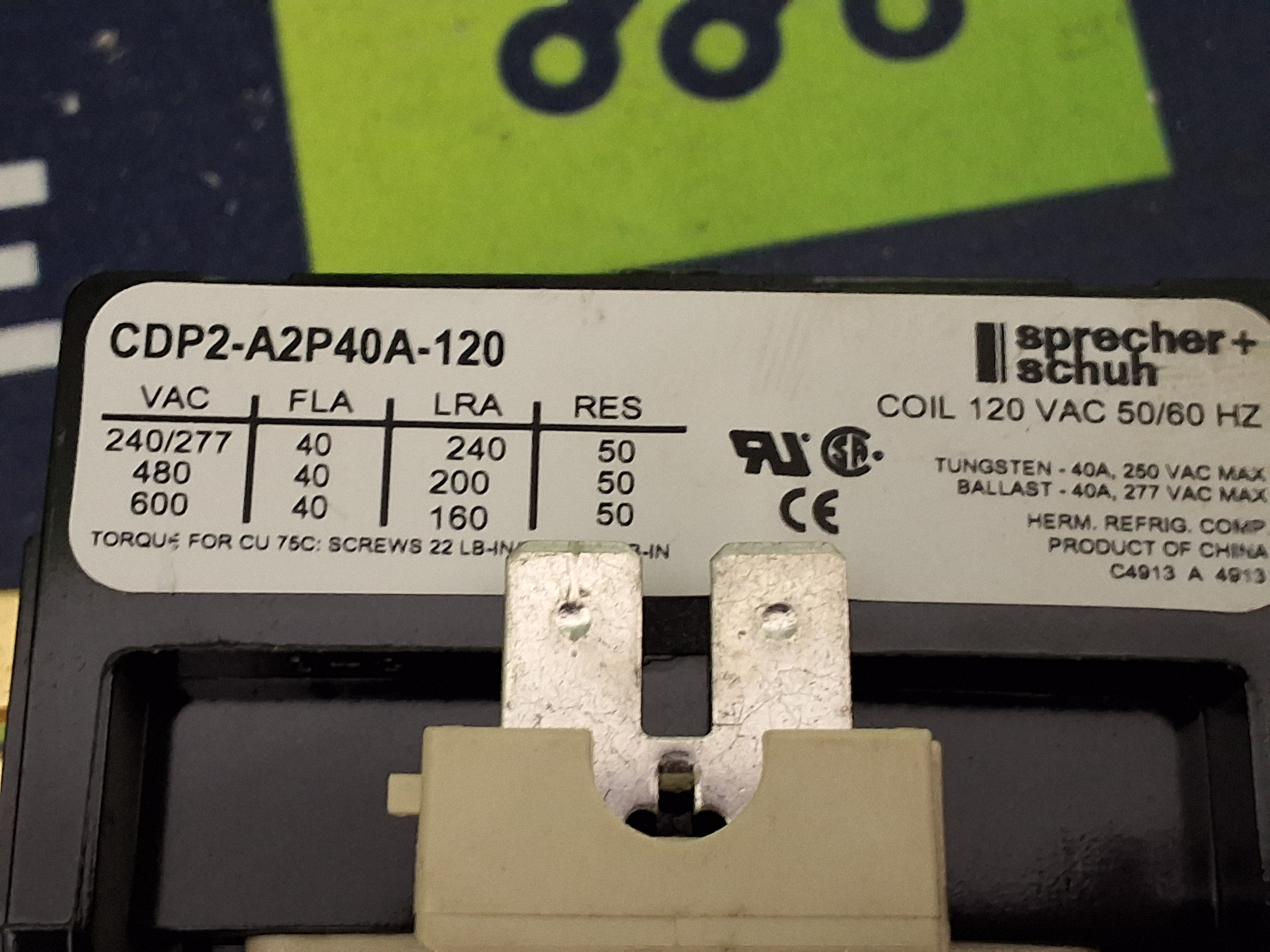 Used Sprecher + Schuh CDP2-A2P40A-120 CONTACTOR 2-POLE 120VAC 50/60Hz