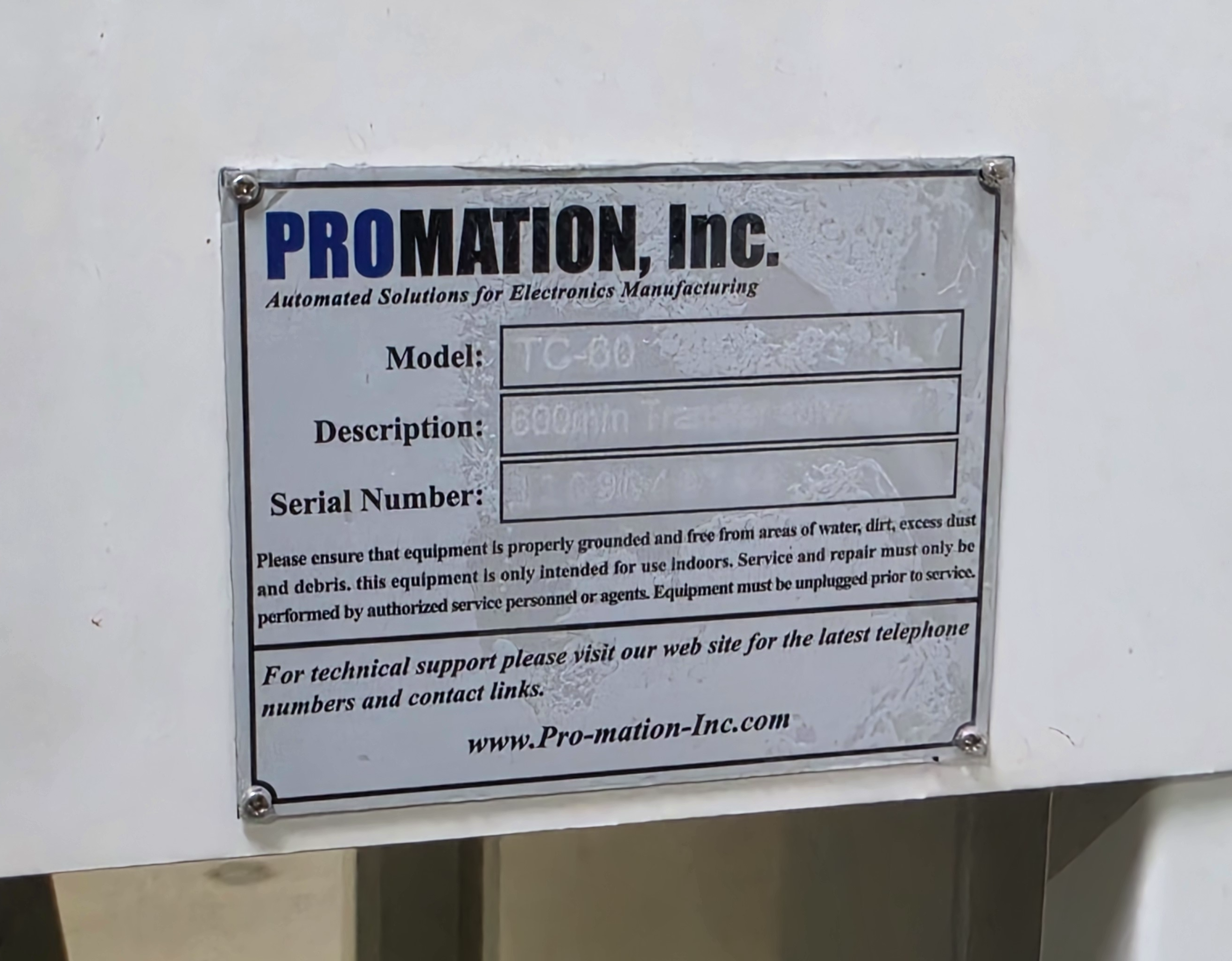Used Promation TC-60 Transfer Conveyor
