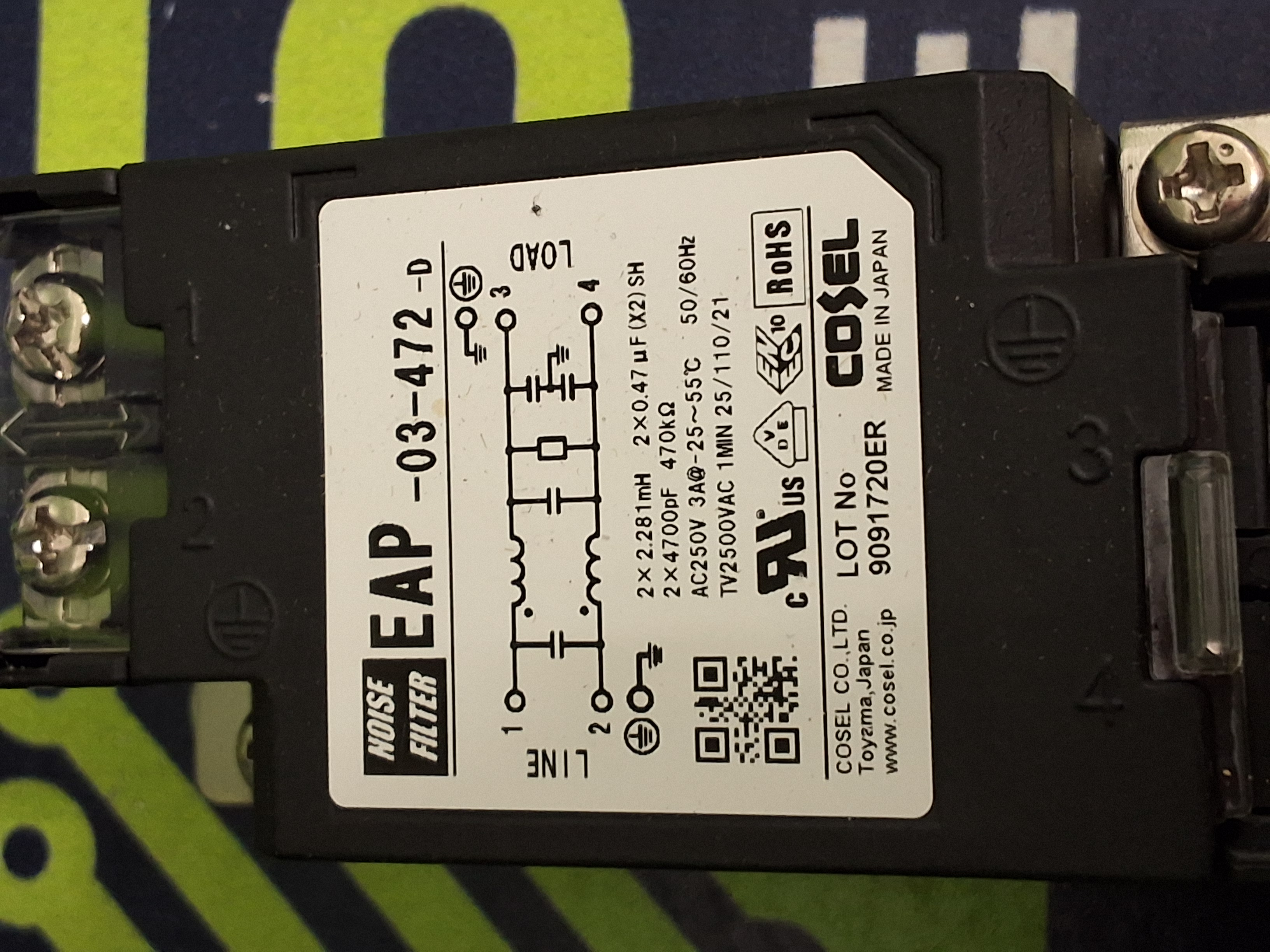 Used COSEL EAP-03-472-D NOISE FILTER 250VAC 3A