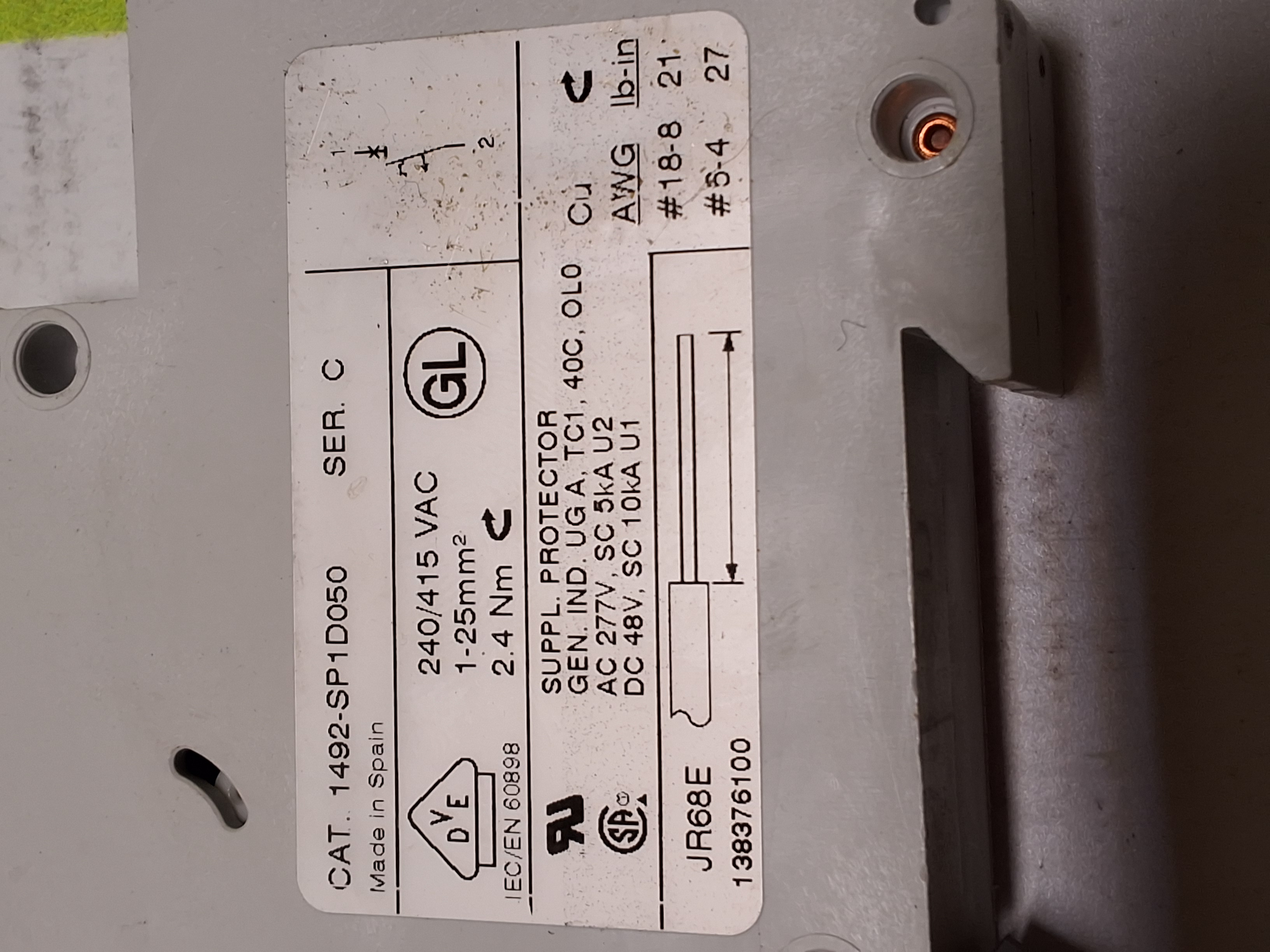 Used ALLEN-BRADLEY 1492-SP1D050 CIRCUIT BREAKER
