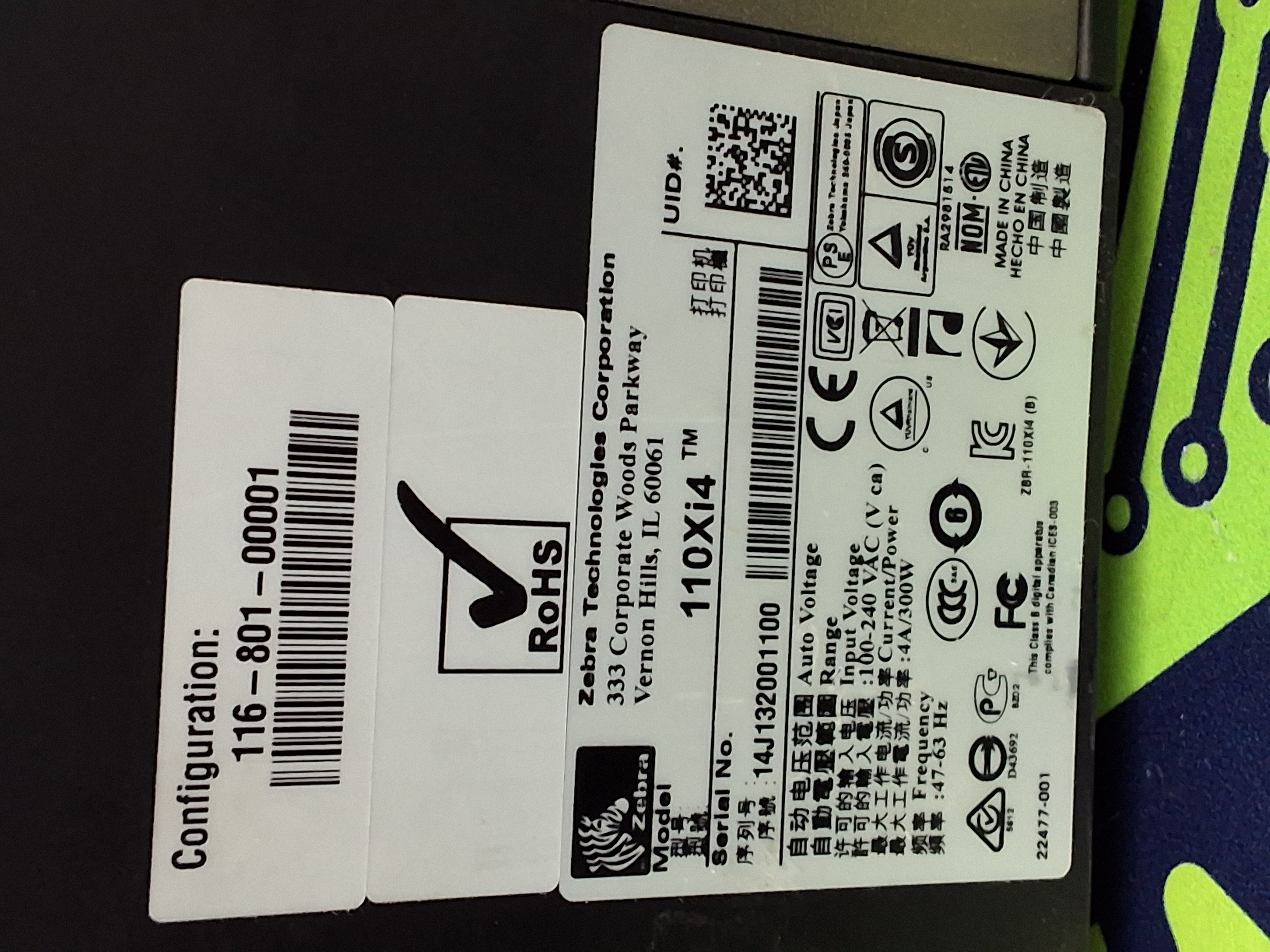 Used ZEBRA 110Xi4 INDUSTRIAL THERMAL TRANSFER BARCODE LABLE PRINTER