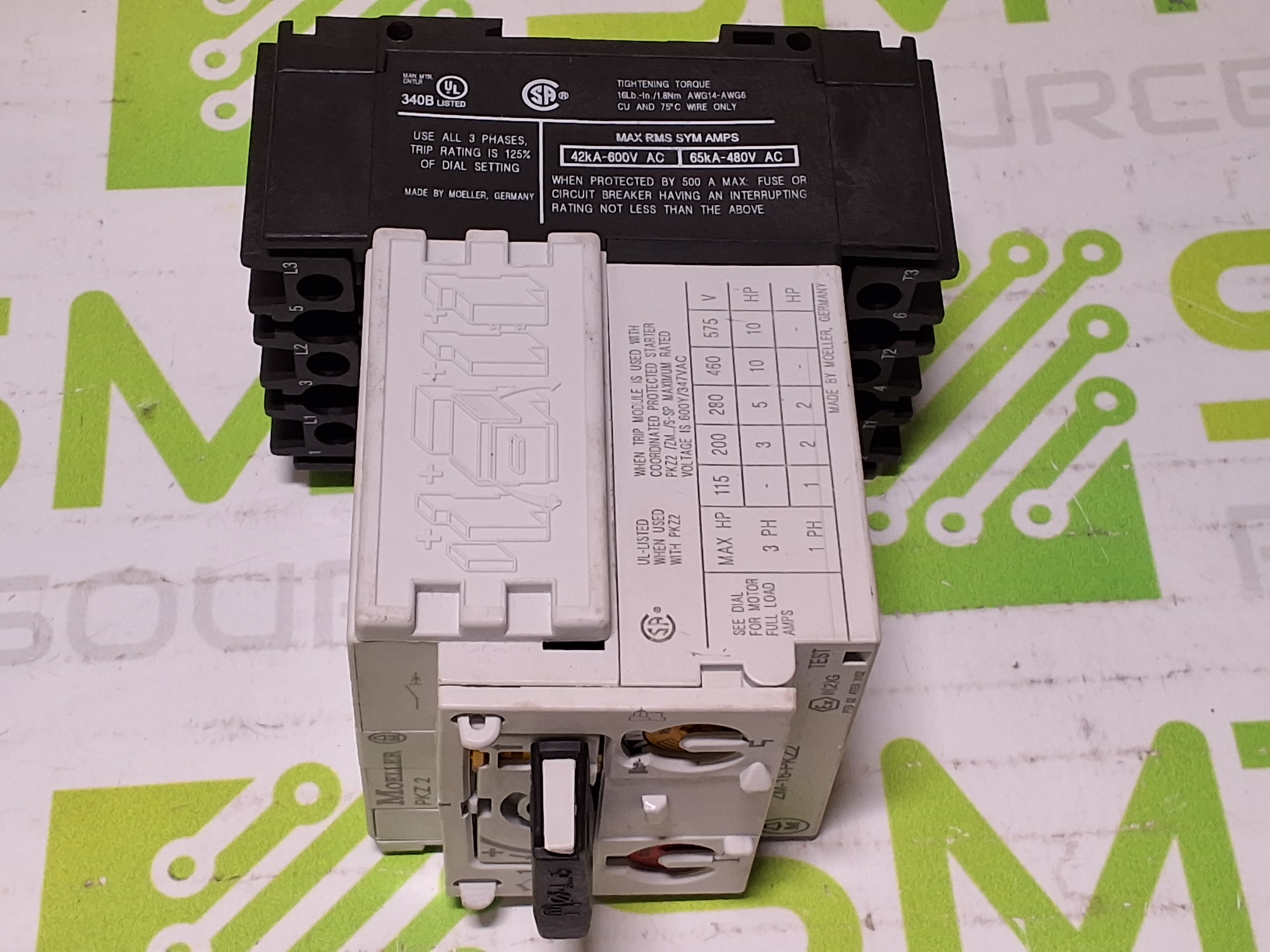 Used MOELLER ZM-16-PKZ2 TRIP MODULE WITH PKZ 2 CIRCUIT BREAKER