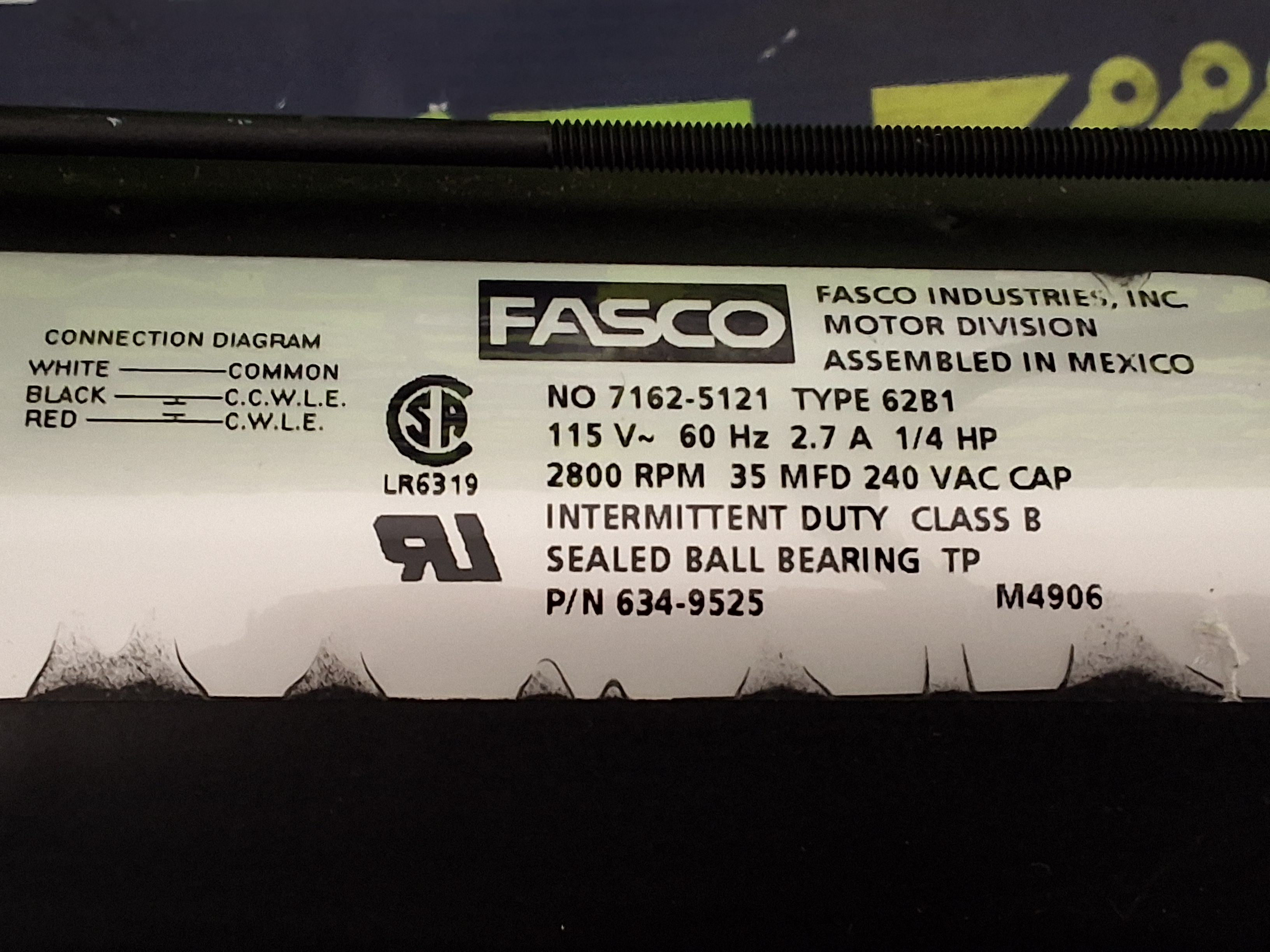 Used FASCO 7162-5121 THREADED ACTUATOR P/N 634-9525 