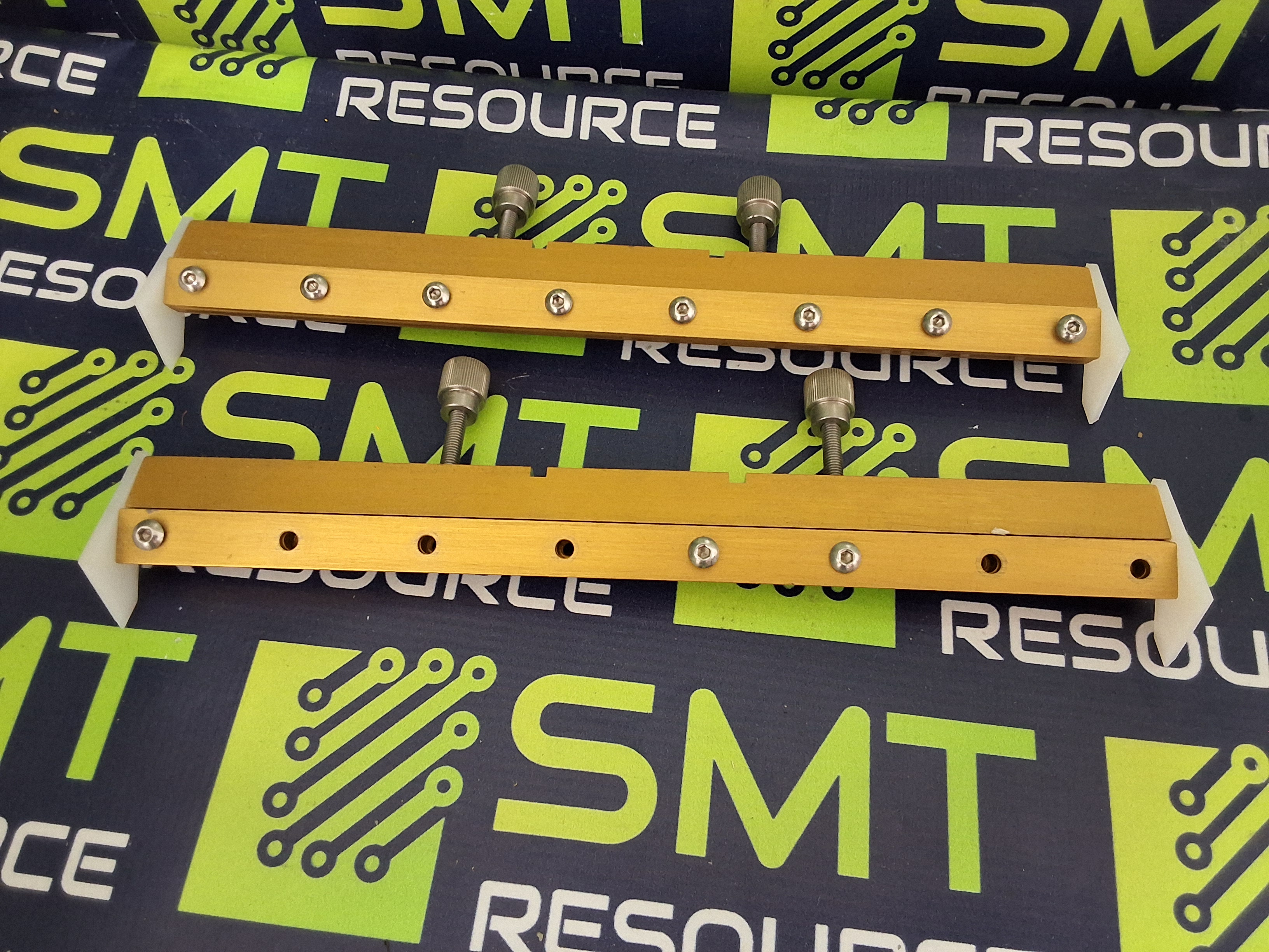 Used JNJ INDUSTRIES 12in GOLD METAL SMT STENCIL SQUEEGEE HOLDER - LOT OF 2 UNITS