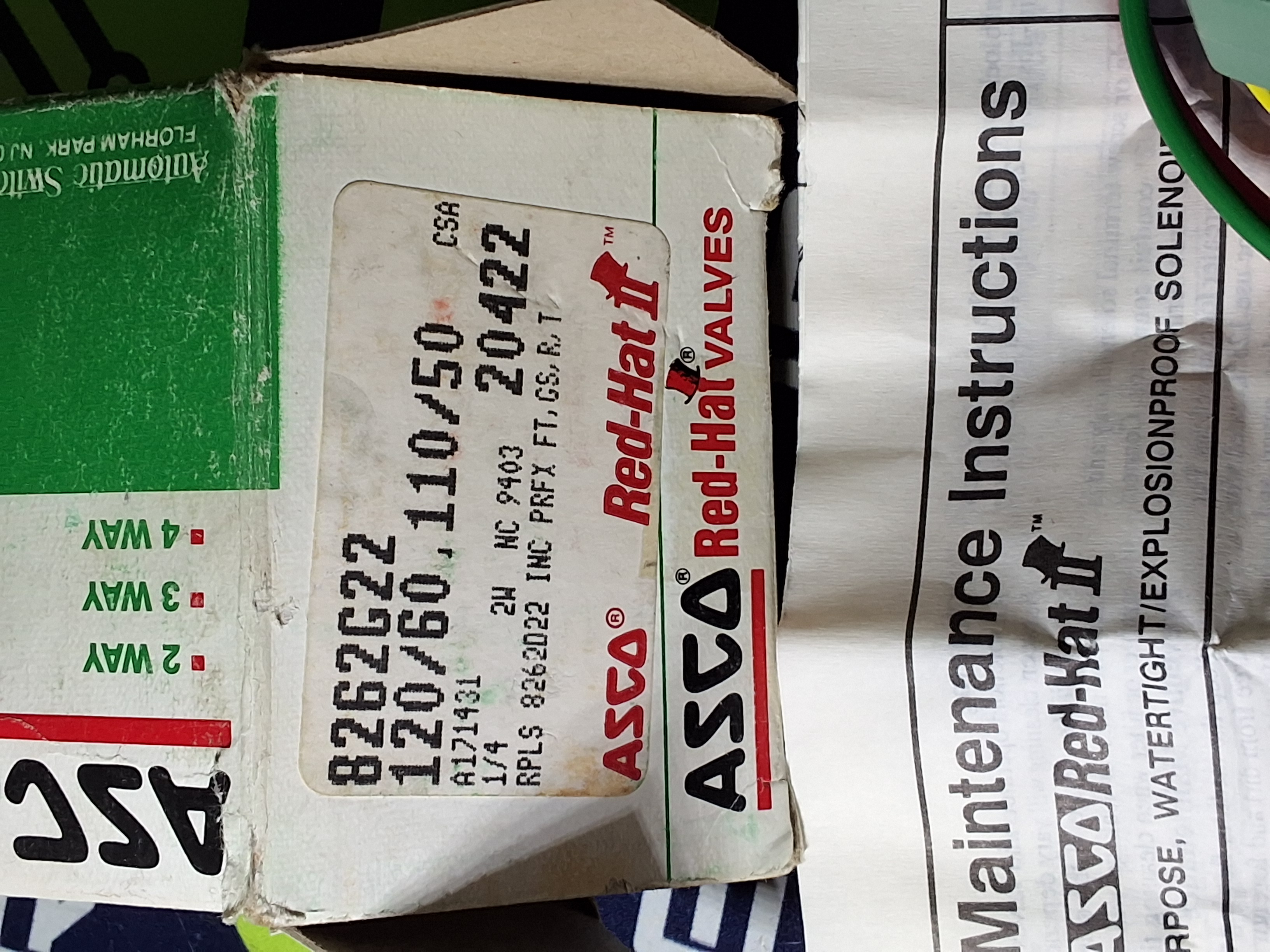 ASCO RED HAT 238210-032D / 8262G22 SOLENOID VALVE 120/60 110/50 - BRAND NEW