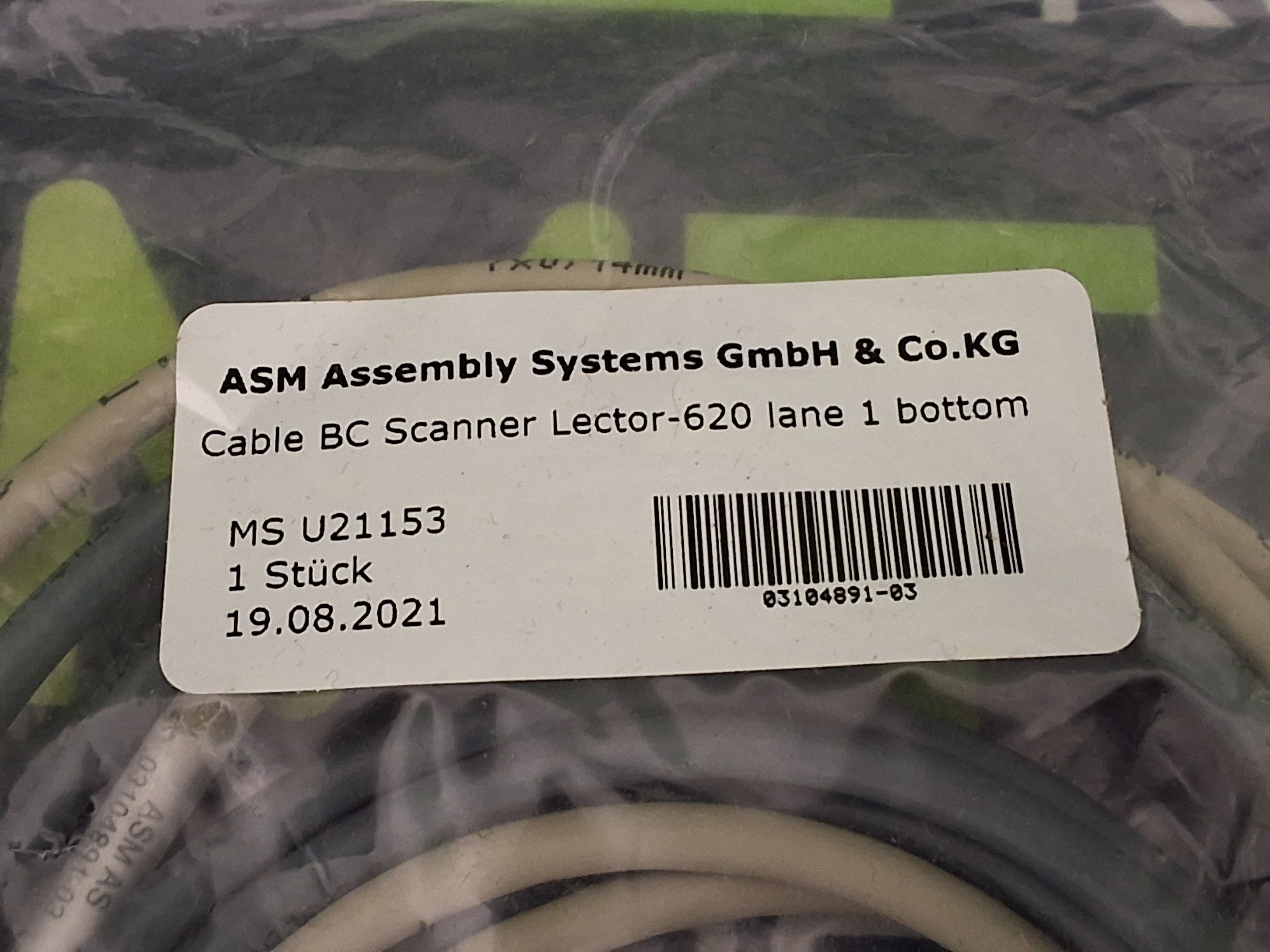 ASM ASSEMBLY SYSTEMS 03104891-03 SCANNER CABLE / Cable BC scanner Lector-620 lane 1 bottom - BRAND NEW