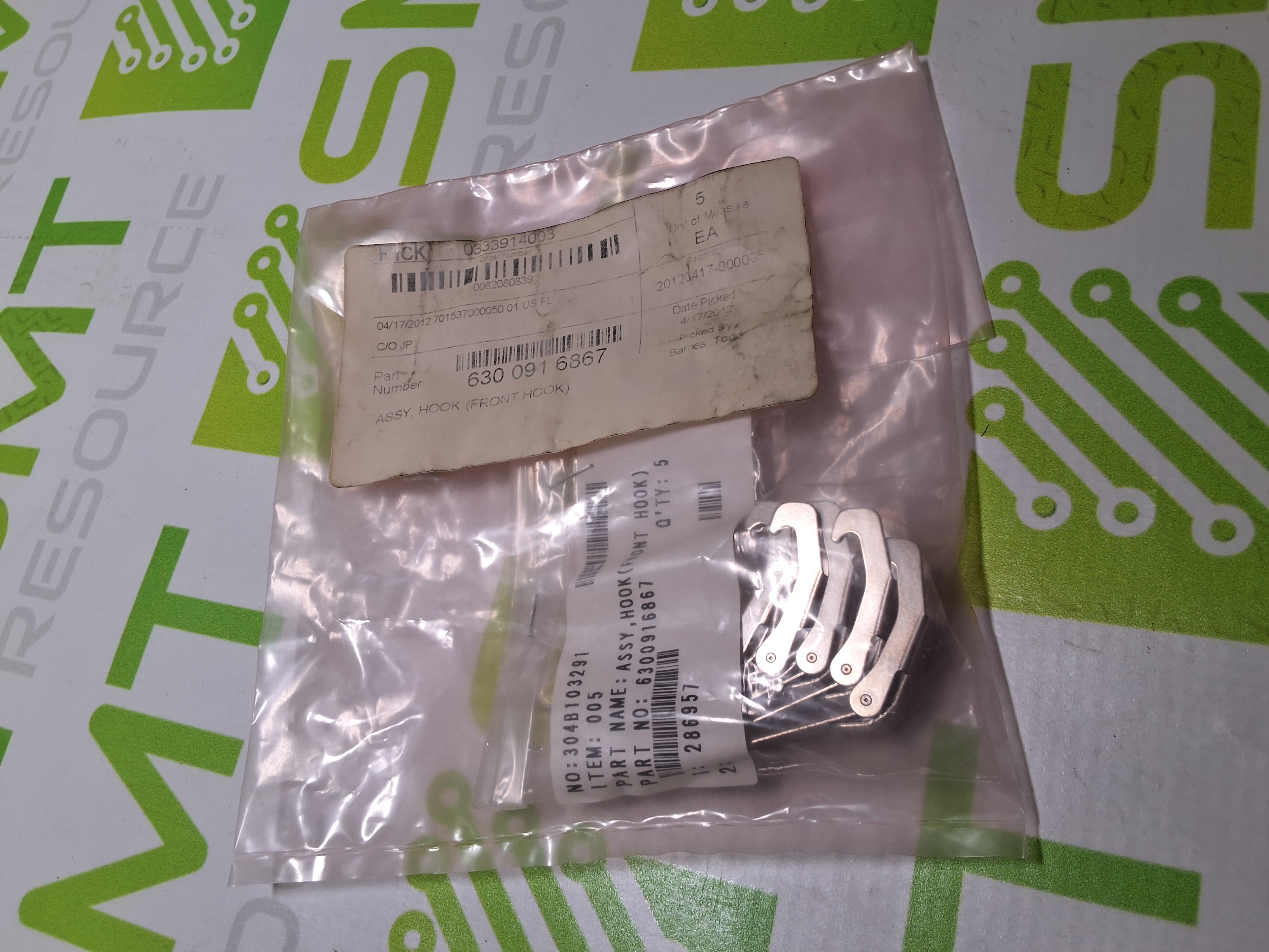 UNIVERSAL INSTRUMENTS 6300916867 HOOK (FRONT HOOK) ASSEMEBLY - LOT OF 5- NEW