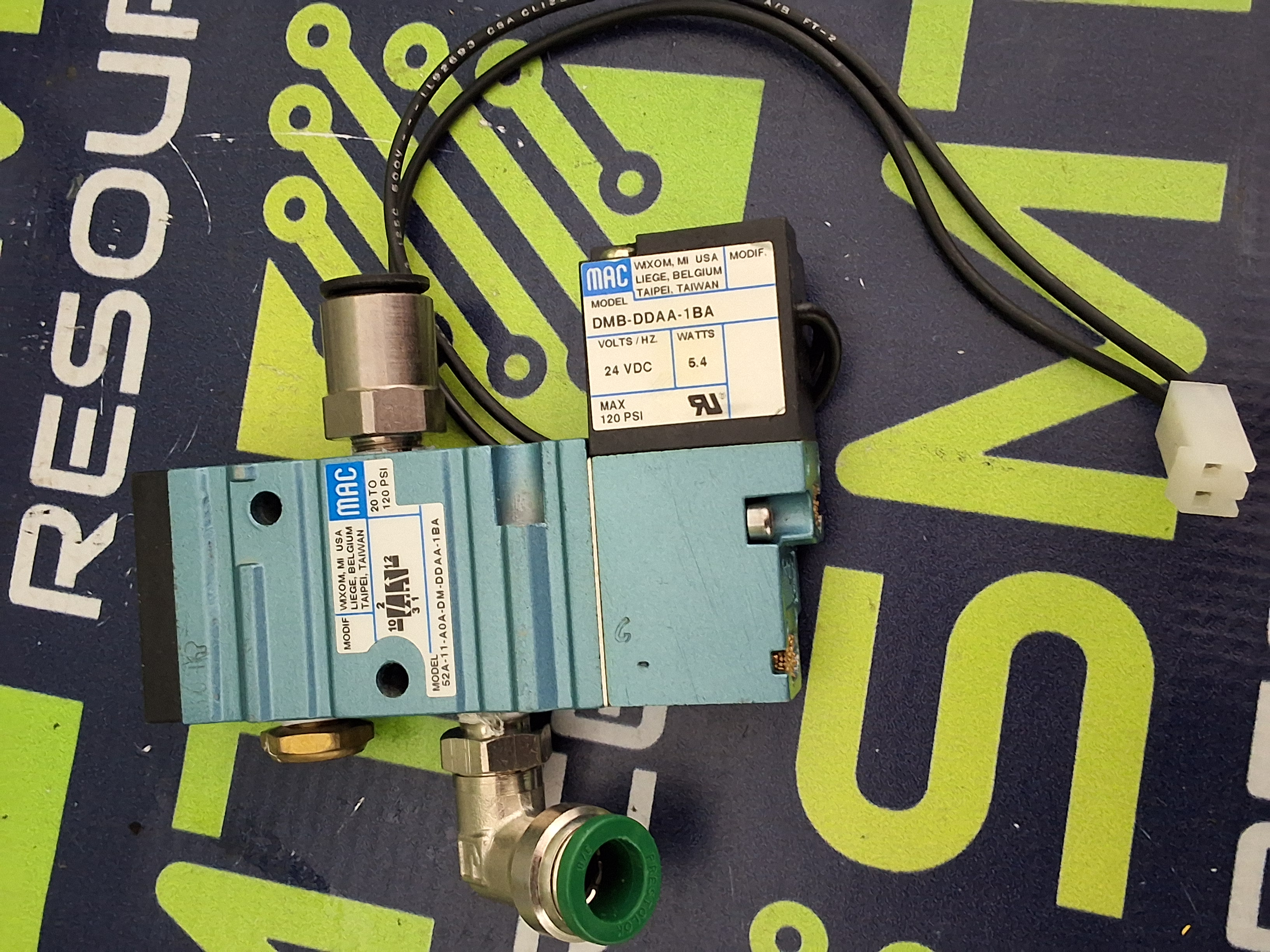 Used MAC VALVE 52A-11-AOA-DM-DDAA-1BA WITH DMB-DDAA-1BA SOLENOID VALVE