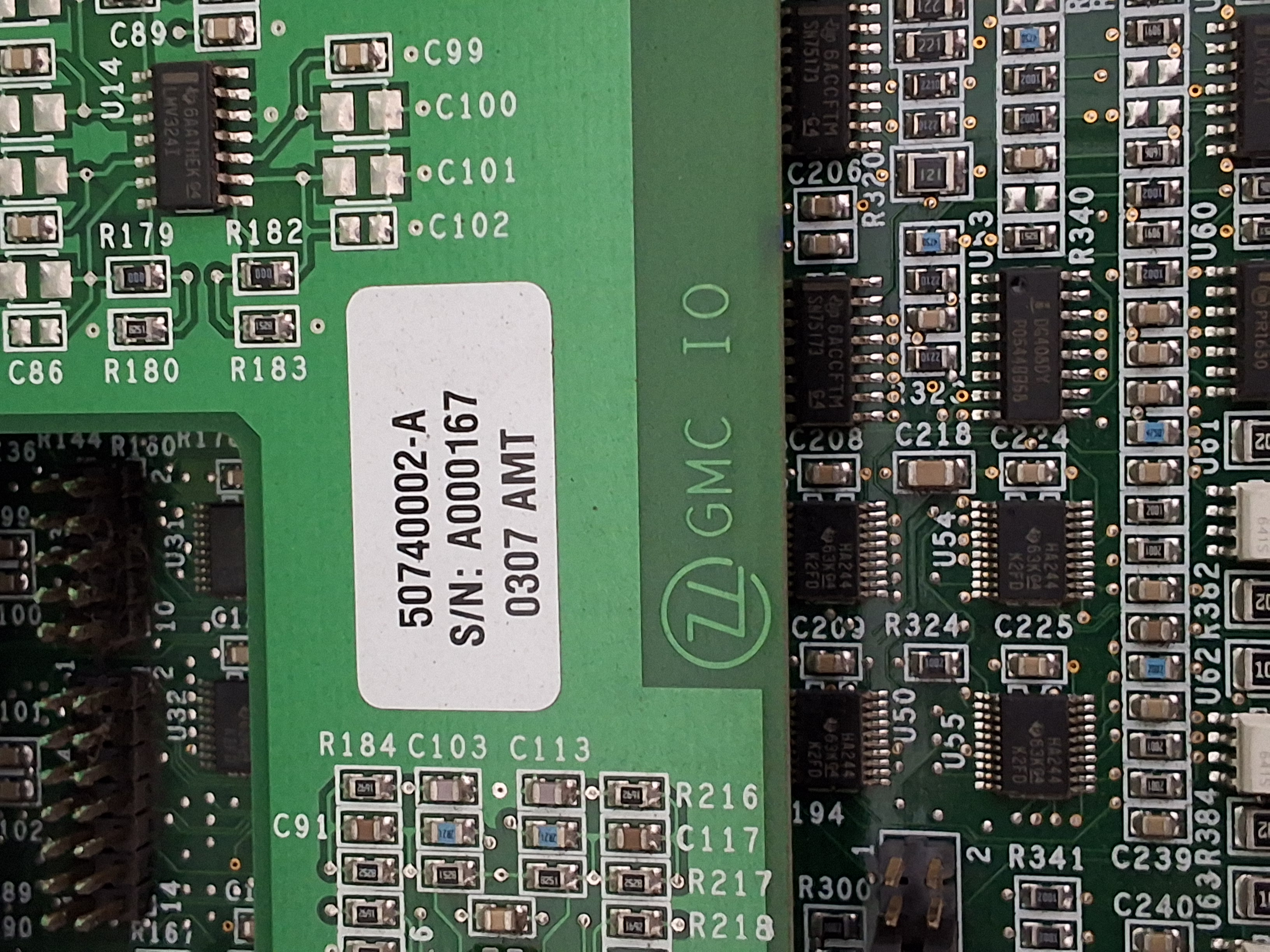 Used UNIVERSAL INSTRUMENTS 50763004 / 50762904 GMC BOARD WITH 50740002 GMC I/O MODULE 