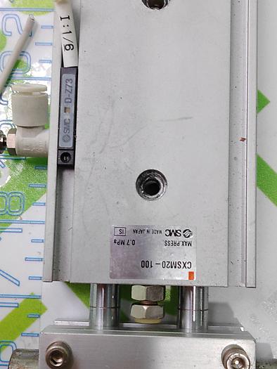 Used SMC CXSM20-100 STROKE GUIDED PNEUMATIC CYLINDER W/ D-Z73 MAGNETIC REED SWITCH SENSOR