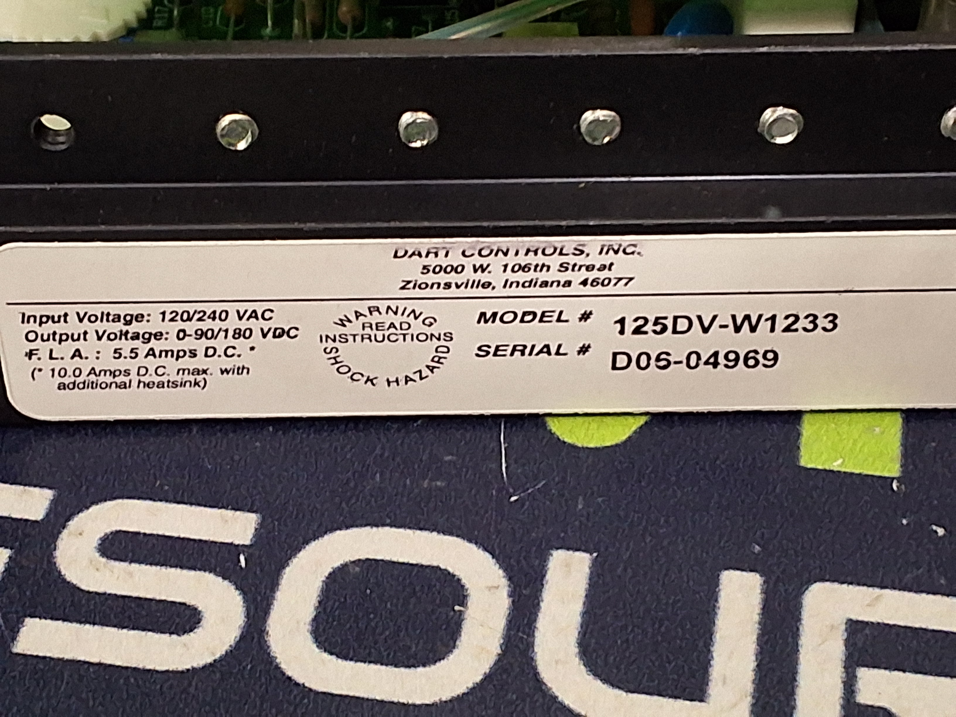 Used DART CONTROLS 125DV-W1233 VARIABLE MOTOR SPEED DRIVE BOARD