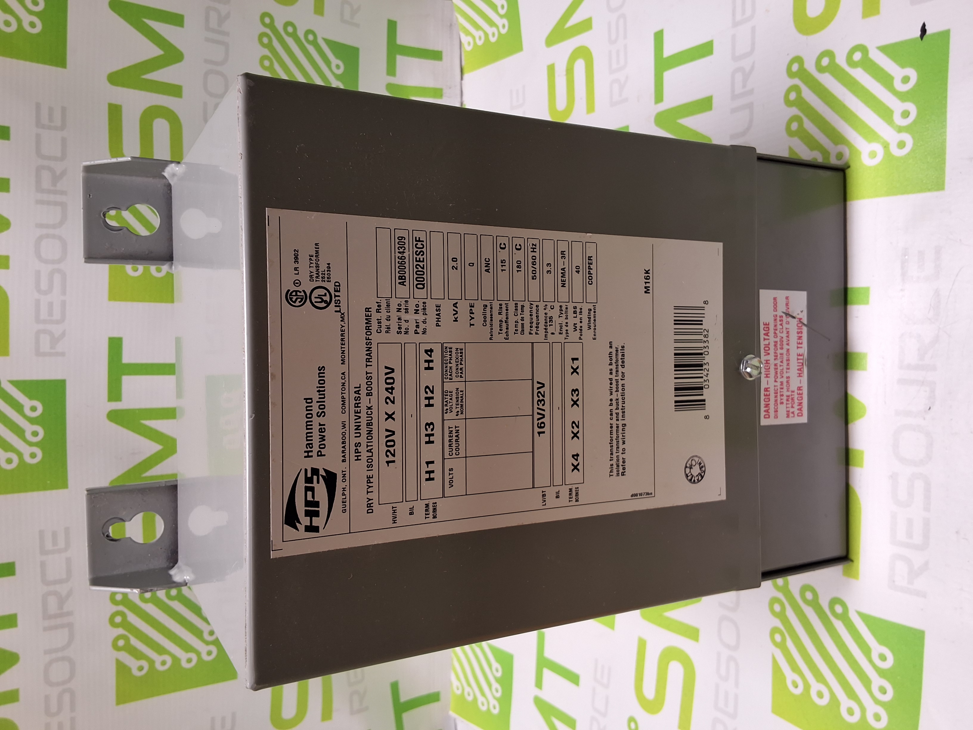 Used HAMMOND POWER SOLUTIONS Q002ESCF BOOST TRANSFORMER 120/240V 50/60Hz