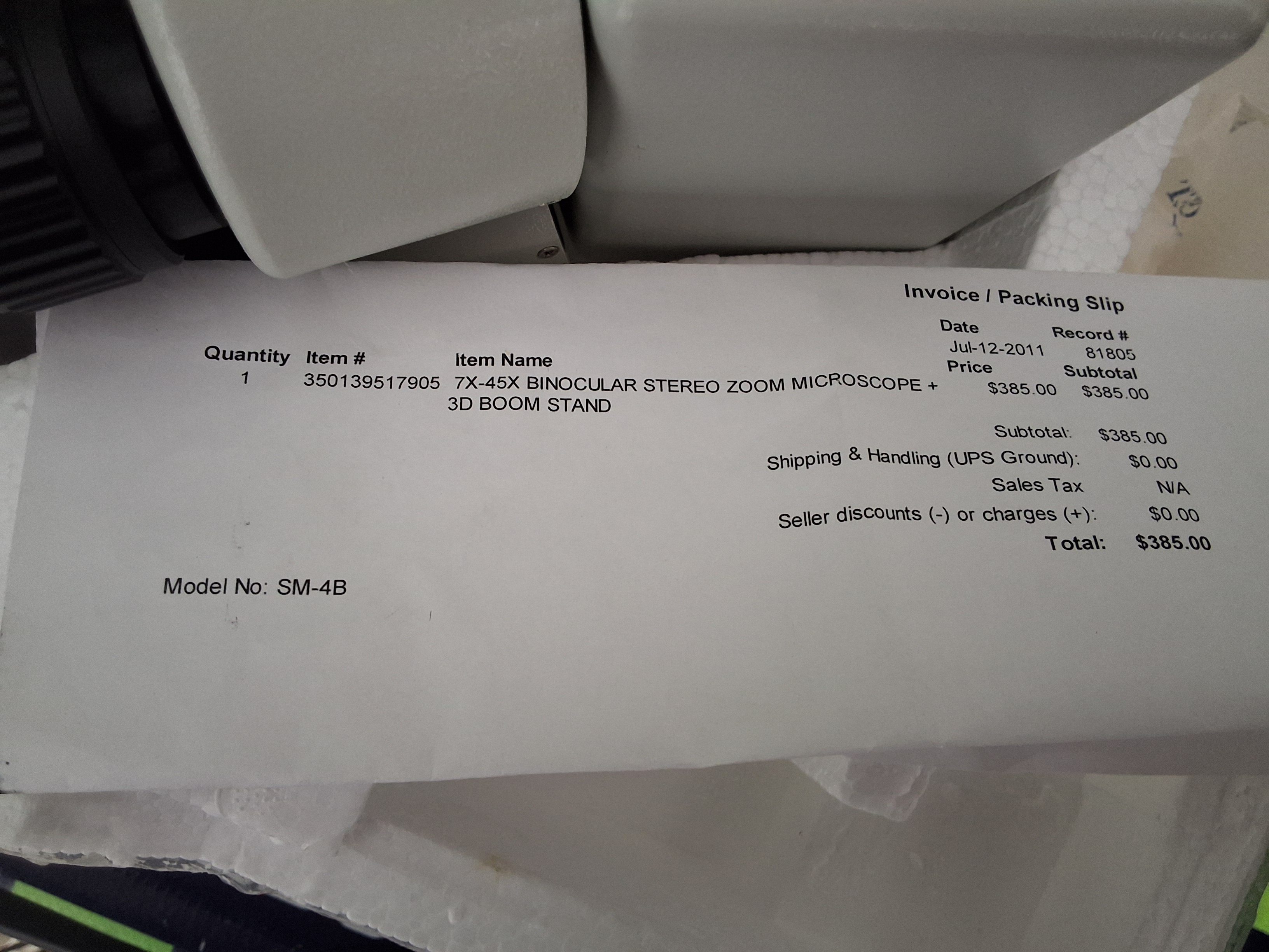 Used AmScope SM-4B 7X-45X BINOCULAR STEREO ZOOM MICROSCOPE 