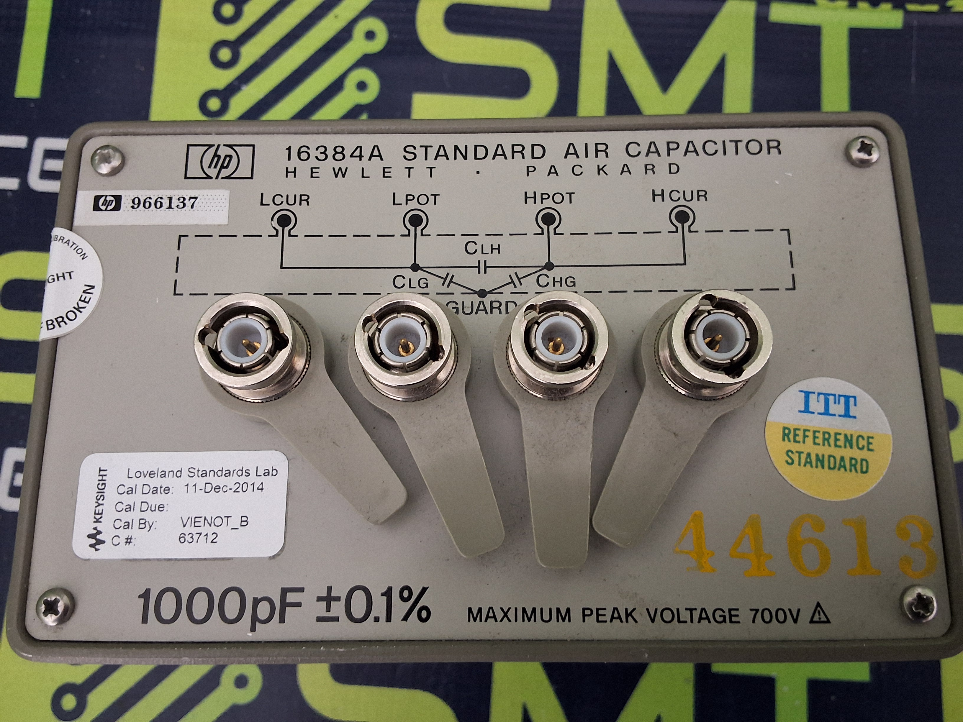 Used HP HEWLETT PACKARD 16384A STANDARD AIR CAPACITOR 1000pF ±0.1% 700V