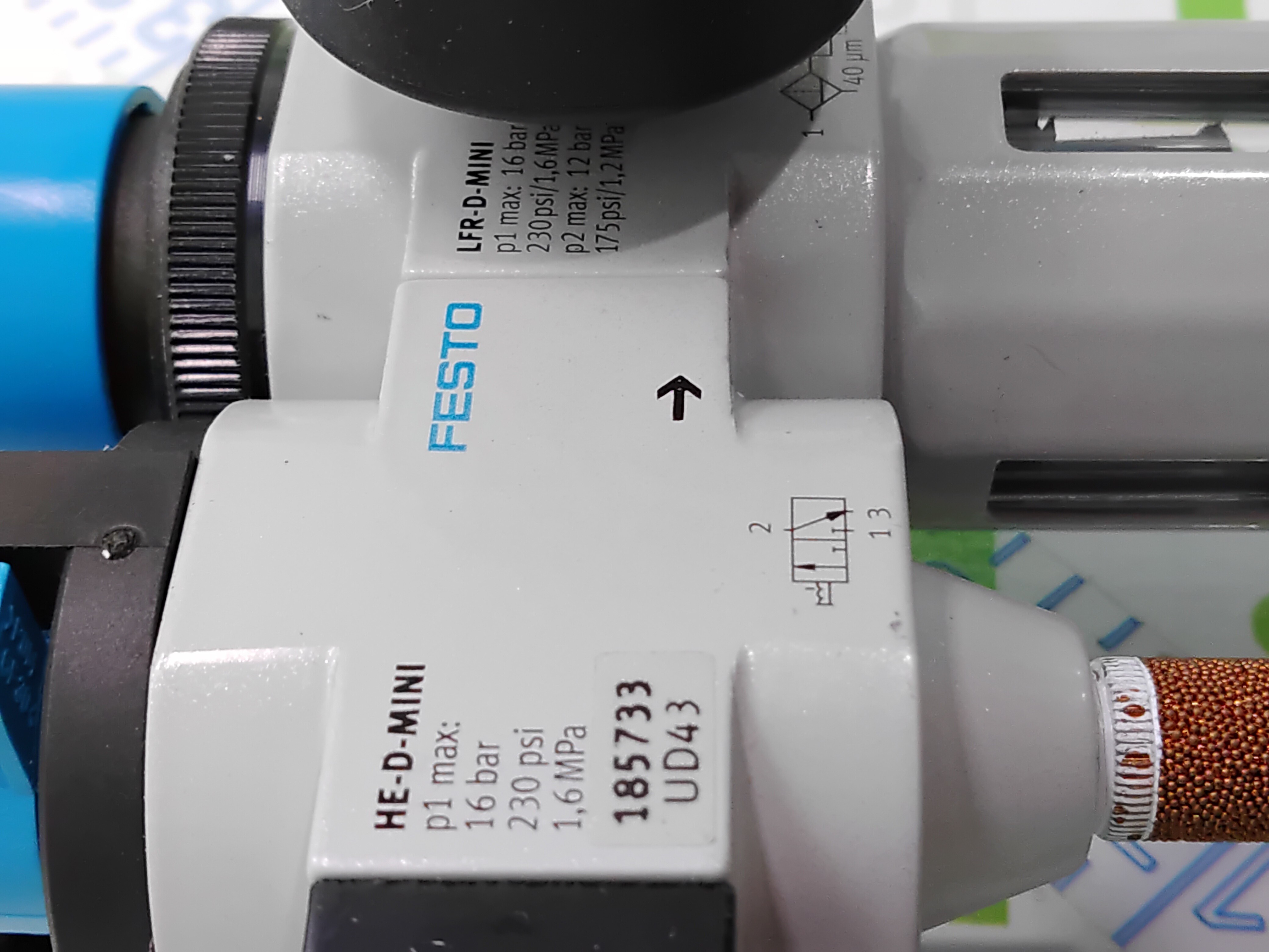 Used FESTO LFR-D-MINI FILTER REGULATOR W/ HE-D-MINI SHUT OFF
