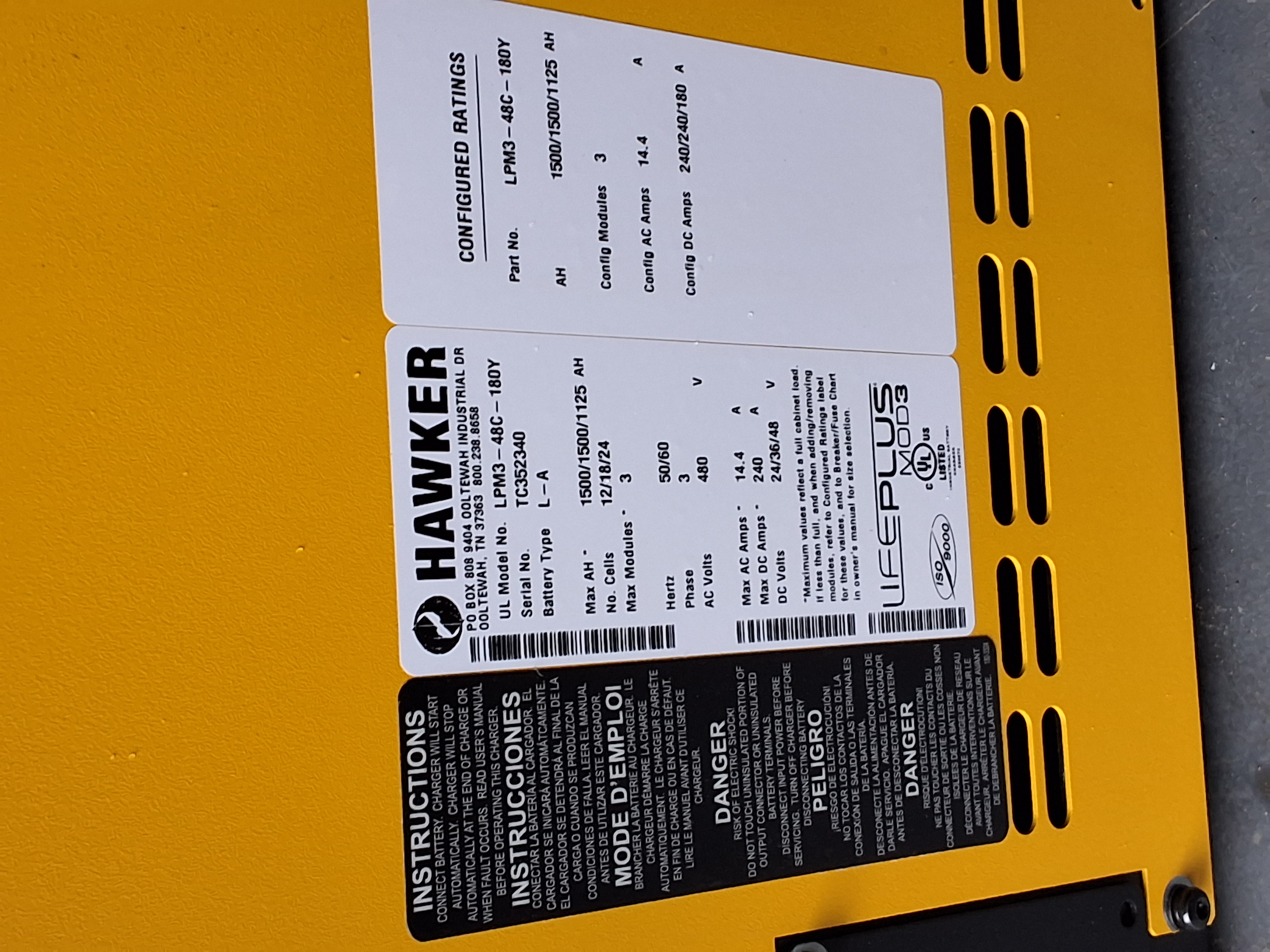 Used HAWKER LPM3-48C-180Y LIFE PLUS MOD 3 BATTERY CHARGER - BRAND NEW/OPEN BOX