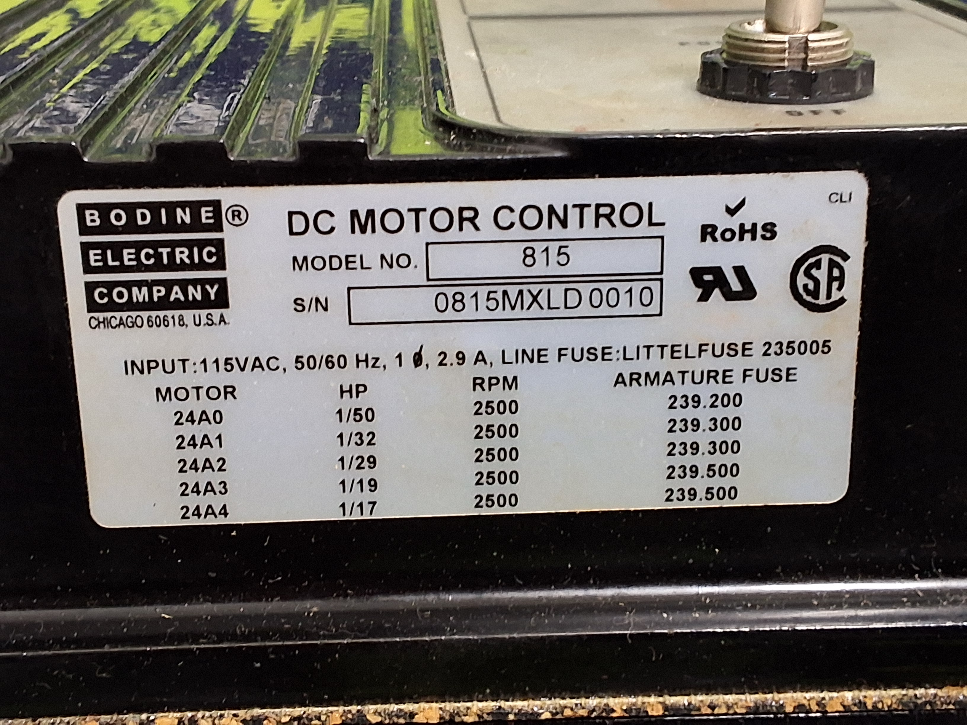 Used BODINE ELECTRIC TYPE FPM MODEL: 815 ADJUSTABLE SPEED / TORQUE CONTROL 115VAC 50/60Hz