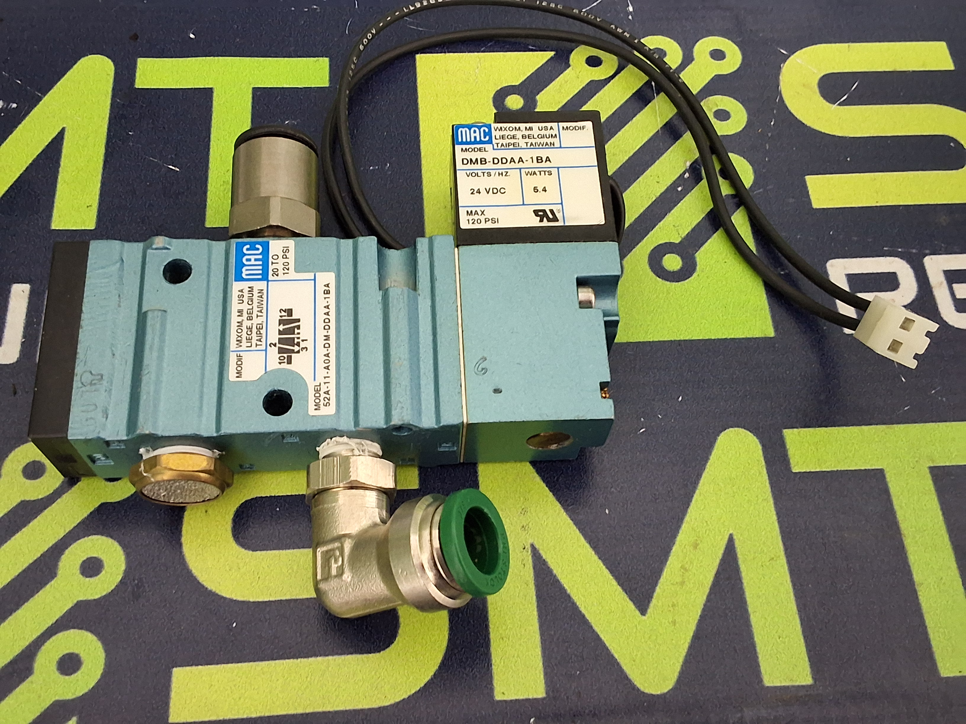 Used MAC VALVE 52A-11-AOA-DM-DDAA-1BA WITH DMB-DDAA-1BA SOLENOID VALVE