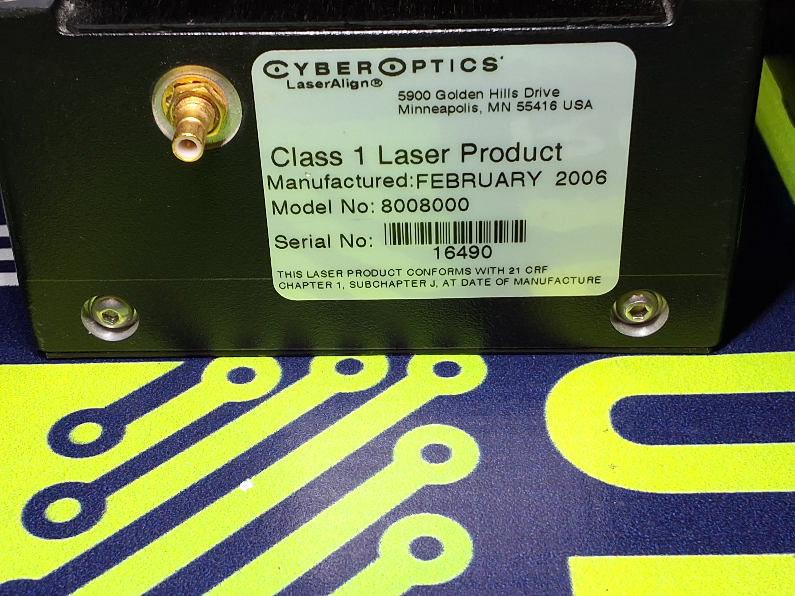 Used CYBEROPTICS LASERALIGN 8008000 CLASS 1 LASER SENSOR