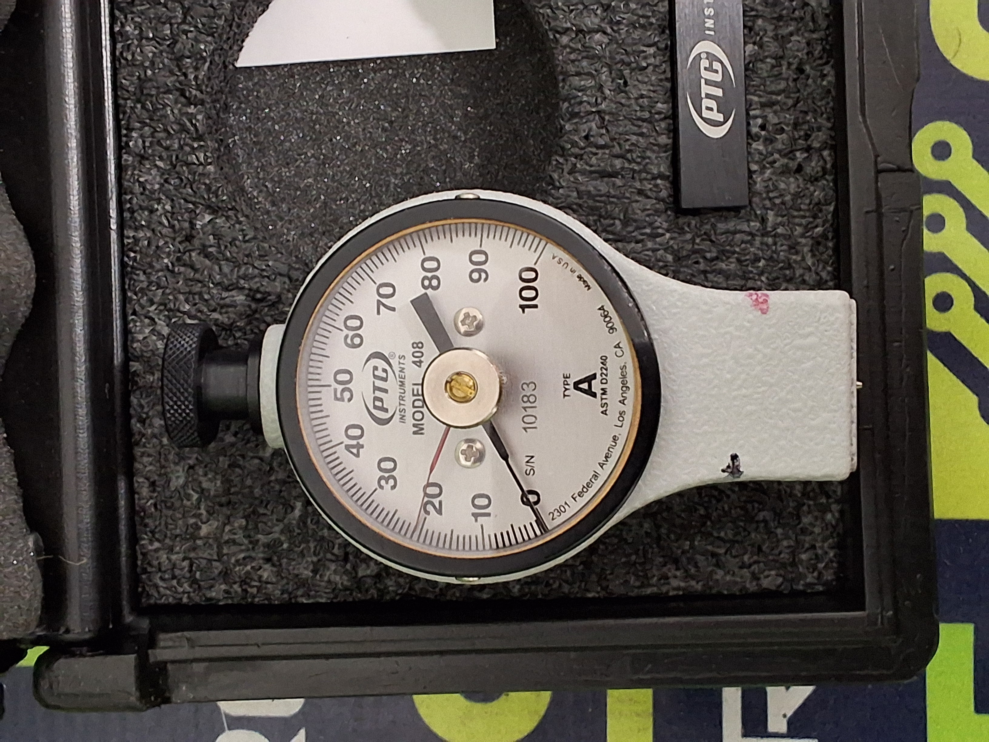 Used PTC INSTRUMENTS MODEL 408 TYPE A D2240 DUROMETER WITH CASE