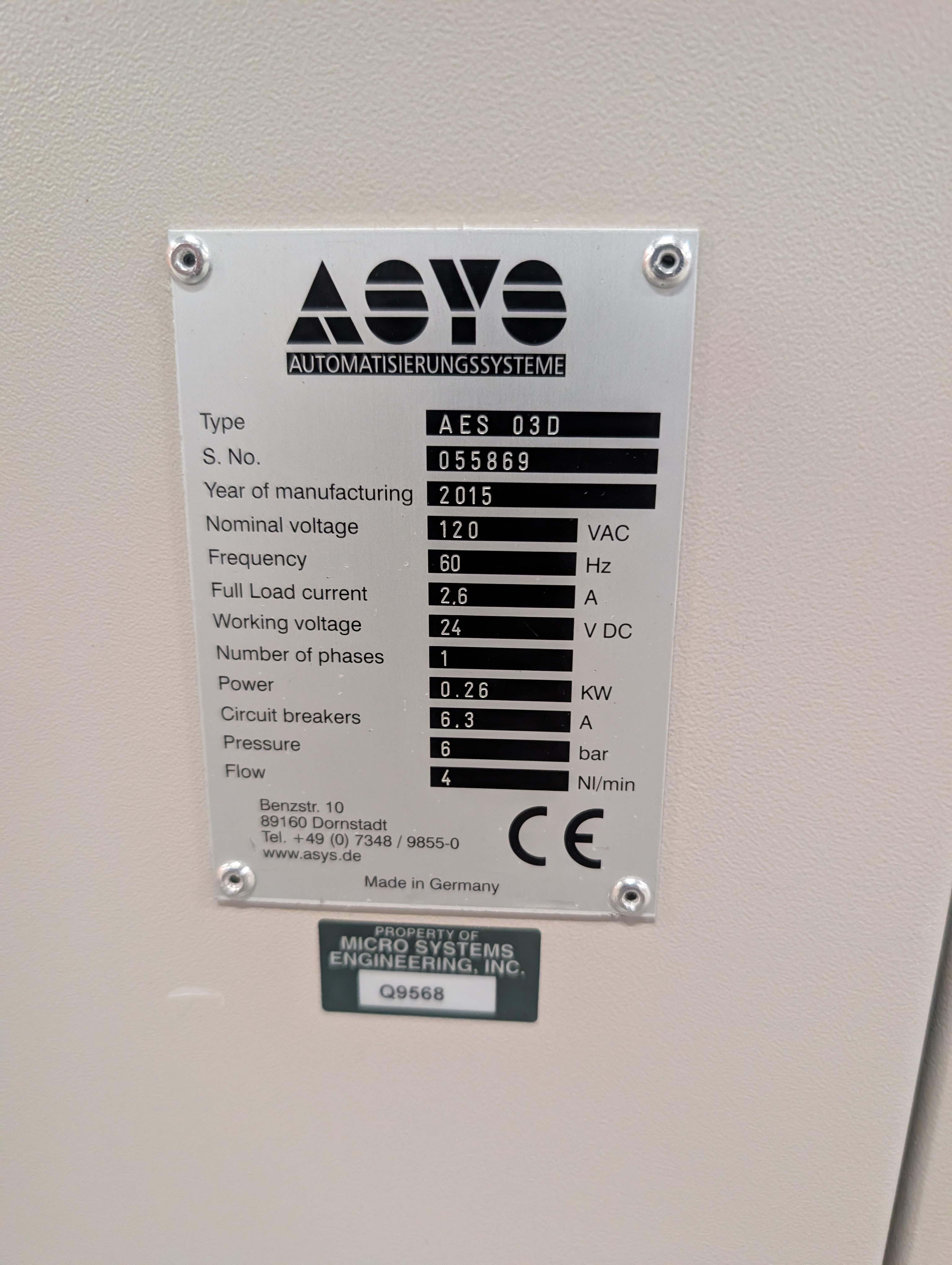 Used ASYS AES 03D Front of Line Unloader