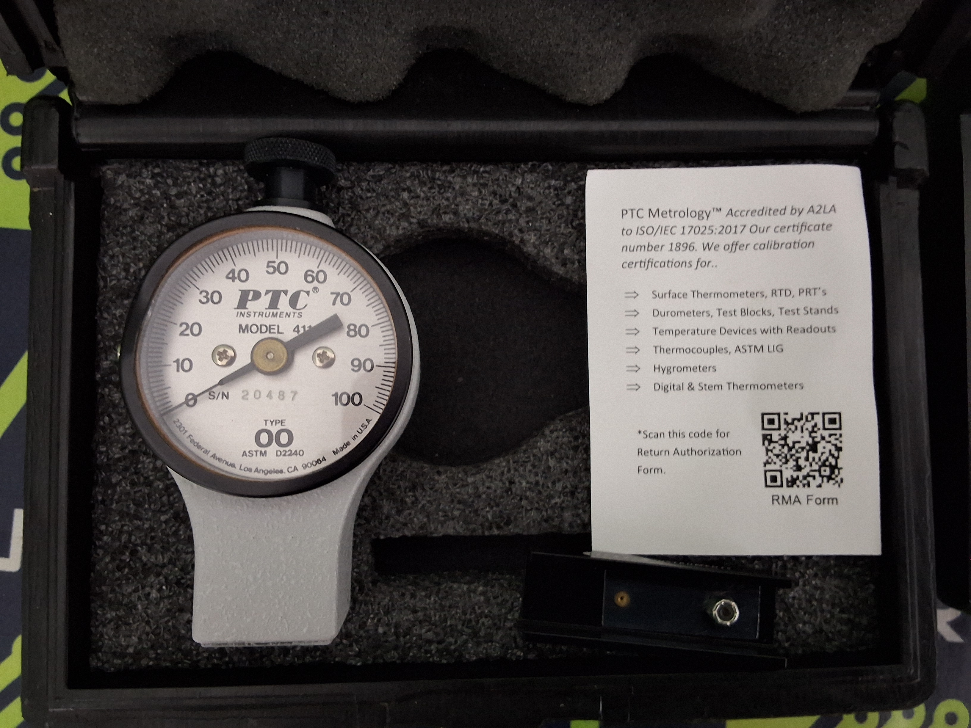 Used PTC INSTRUMENTS MODEL 411 DUROMETER TYPE 00 WITH CASE