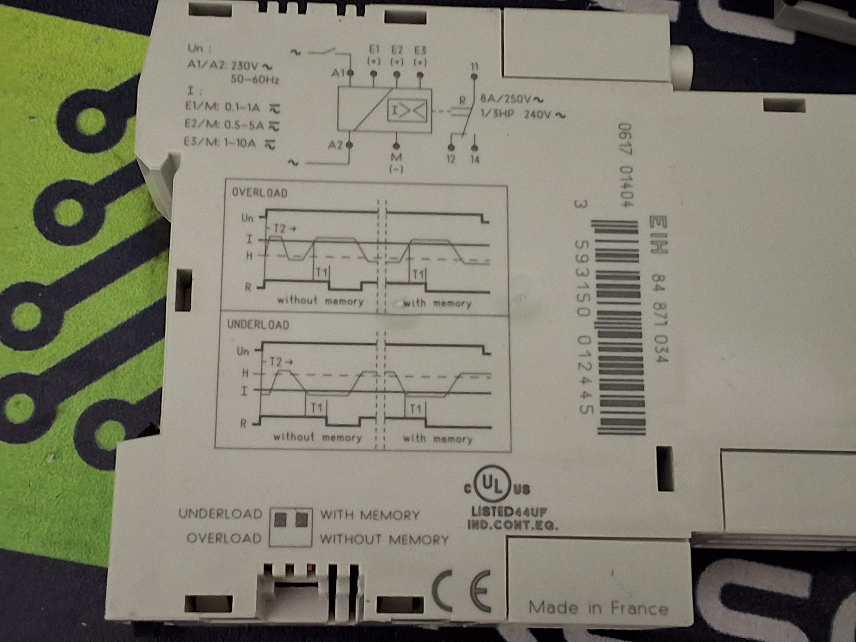 Used CROUZET 84871034 EIH SINGLE-PHASE AC CURRENT MONITORING RELAY 230VAC-240VAC 8A
