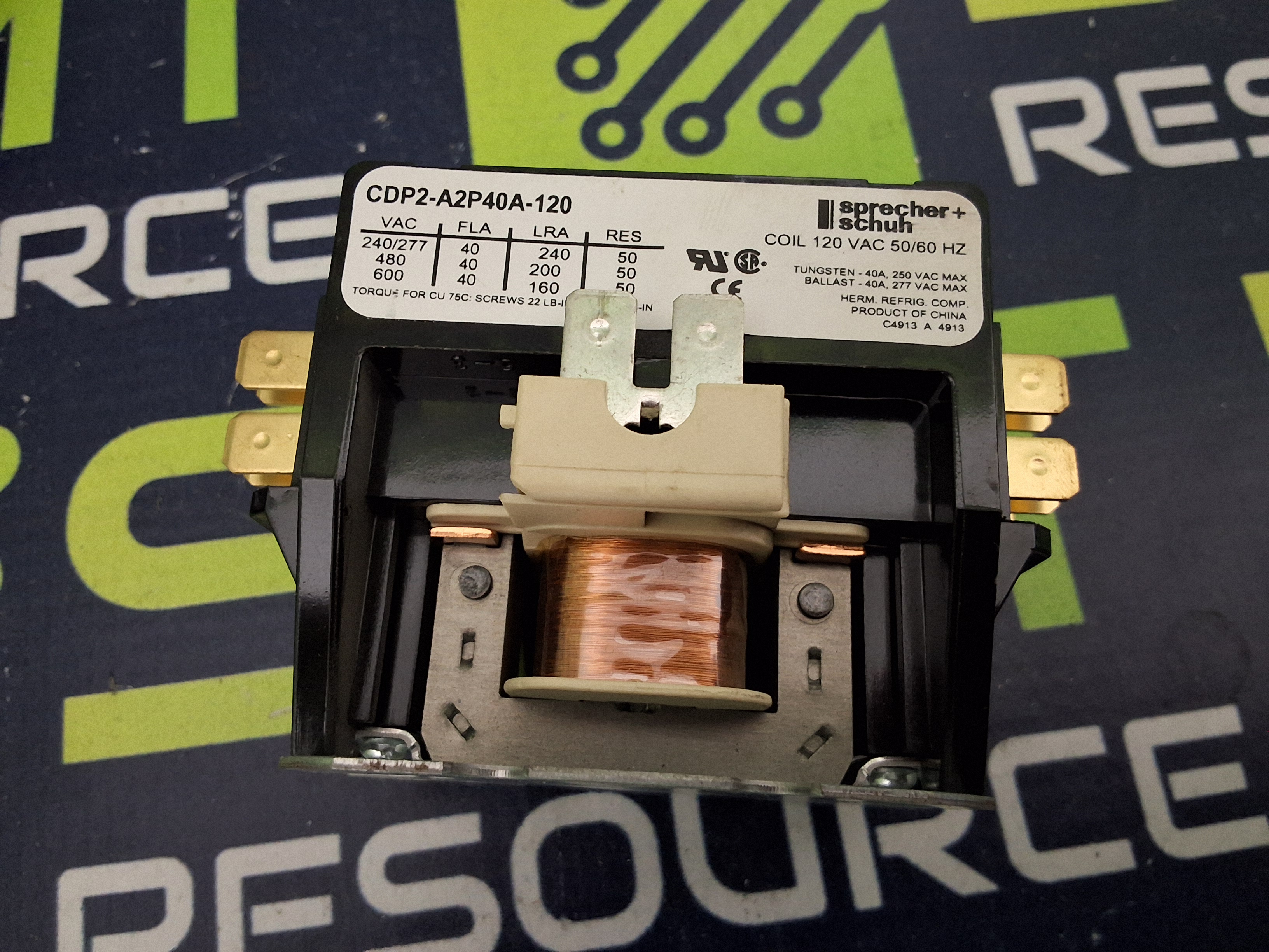 Used Sprecher + Schuh CDP2-A2P40A-120 CONTACTOR 2-POLE 120VAC 50/60Hz