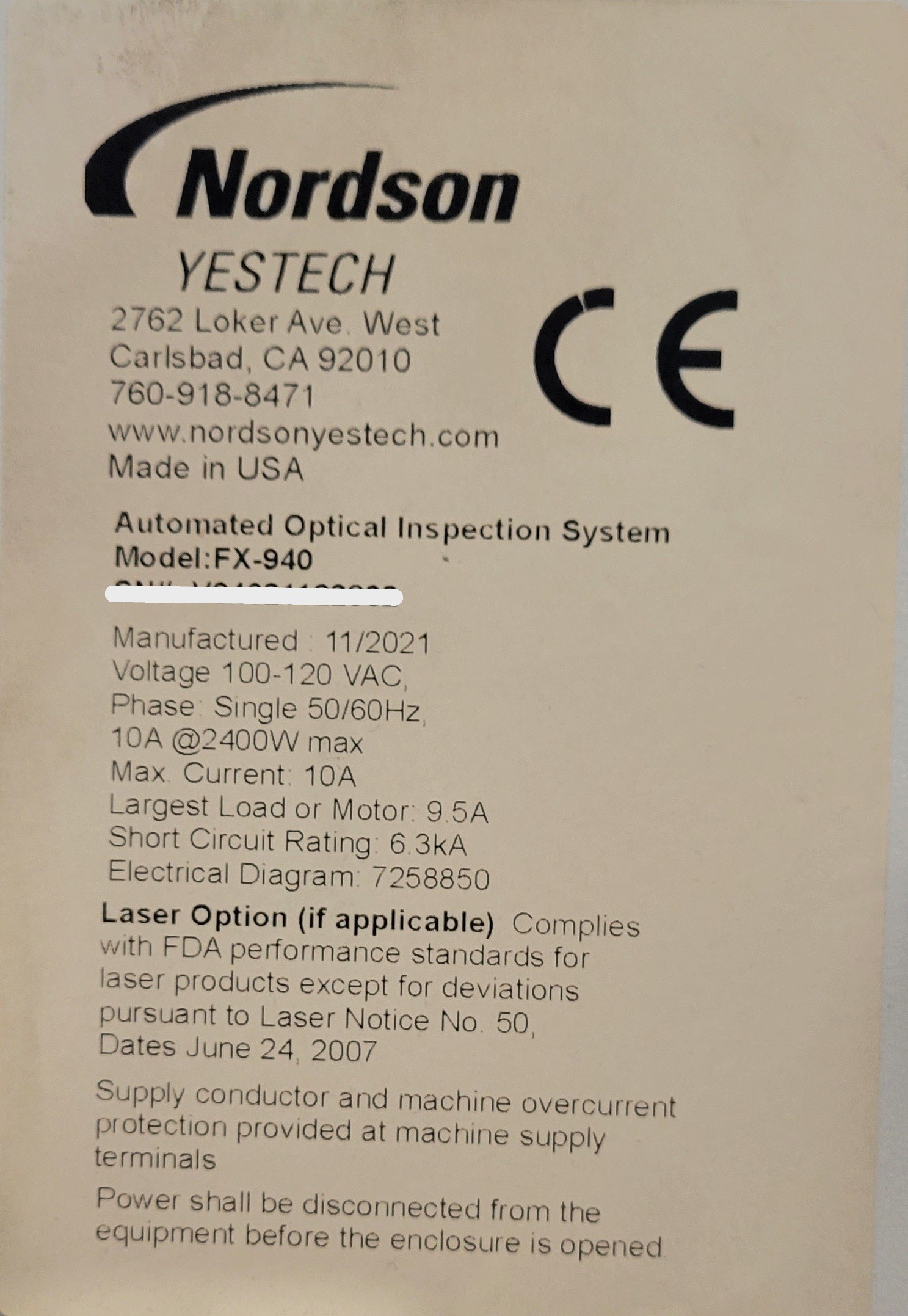 Used Nordson YESTECH FX‑940