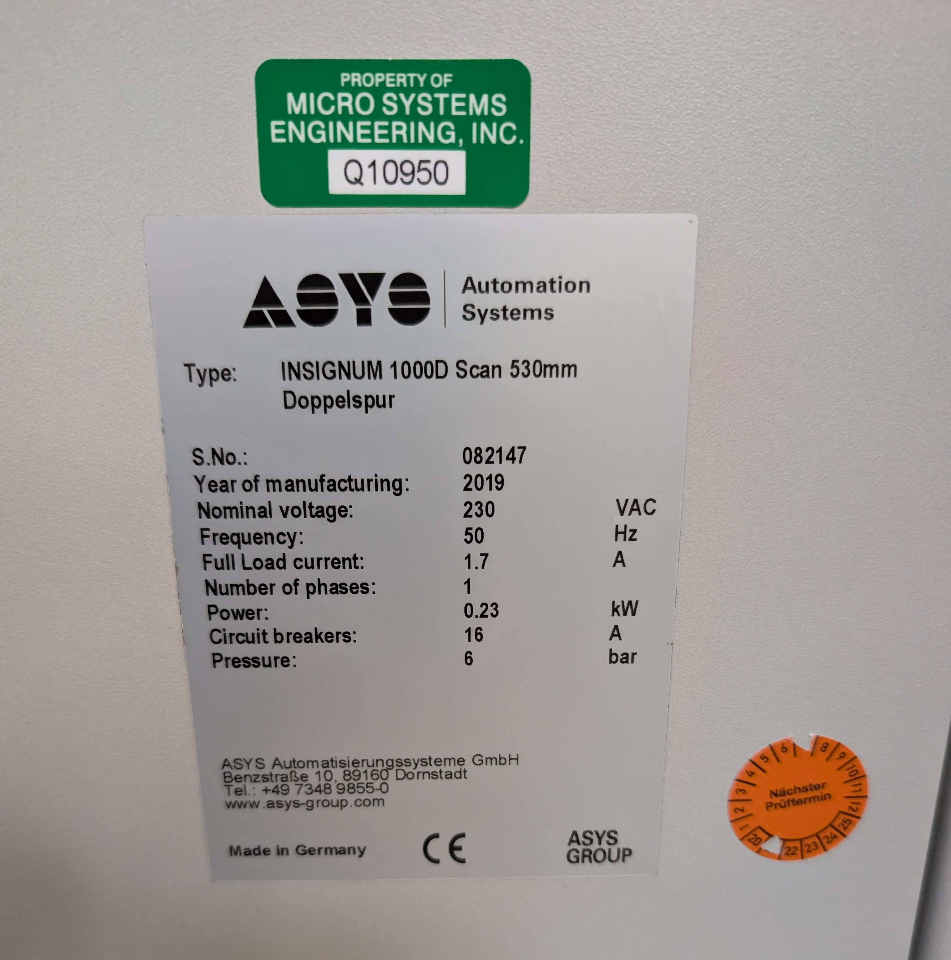 Used ASYS INSIGNUM 1000D Scan