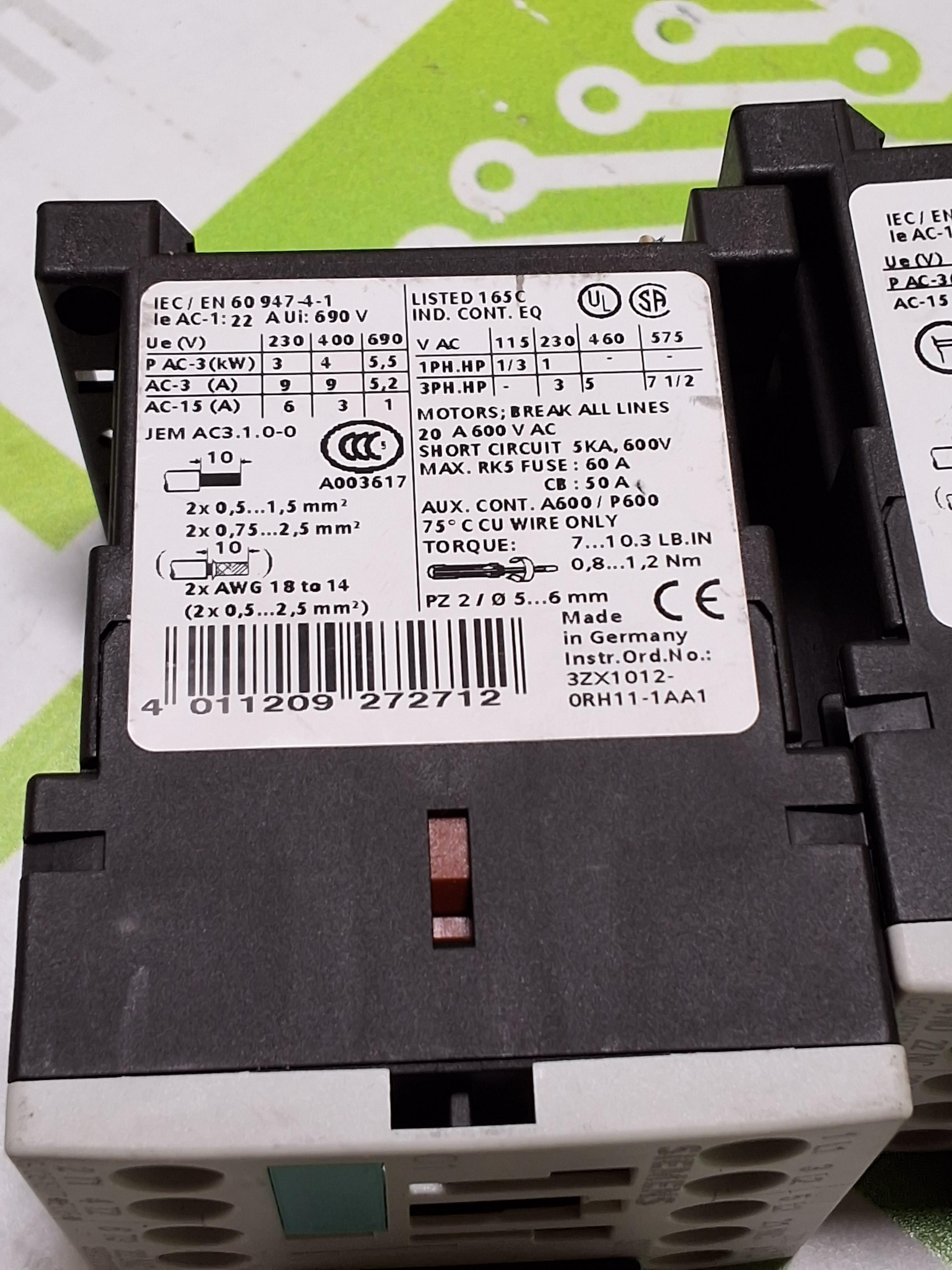 Used SIEMENS 3RH1122-1BB40 CONTACTOR RELAY for Sale at SMT Resource