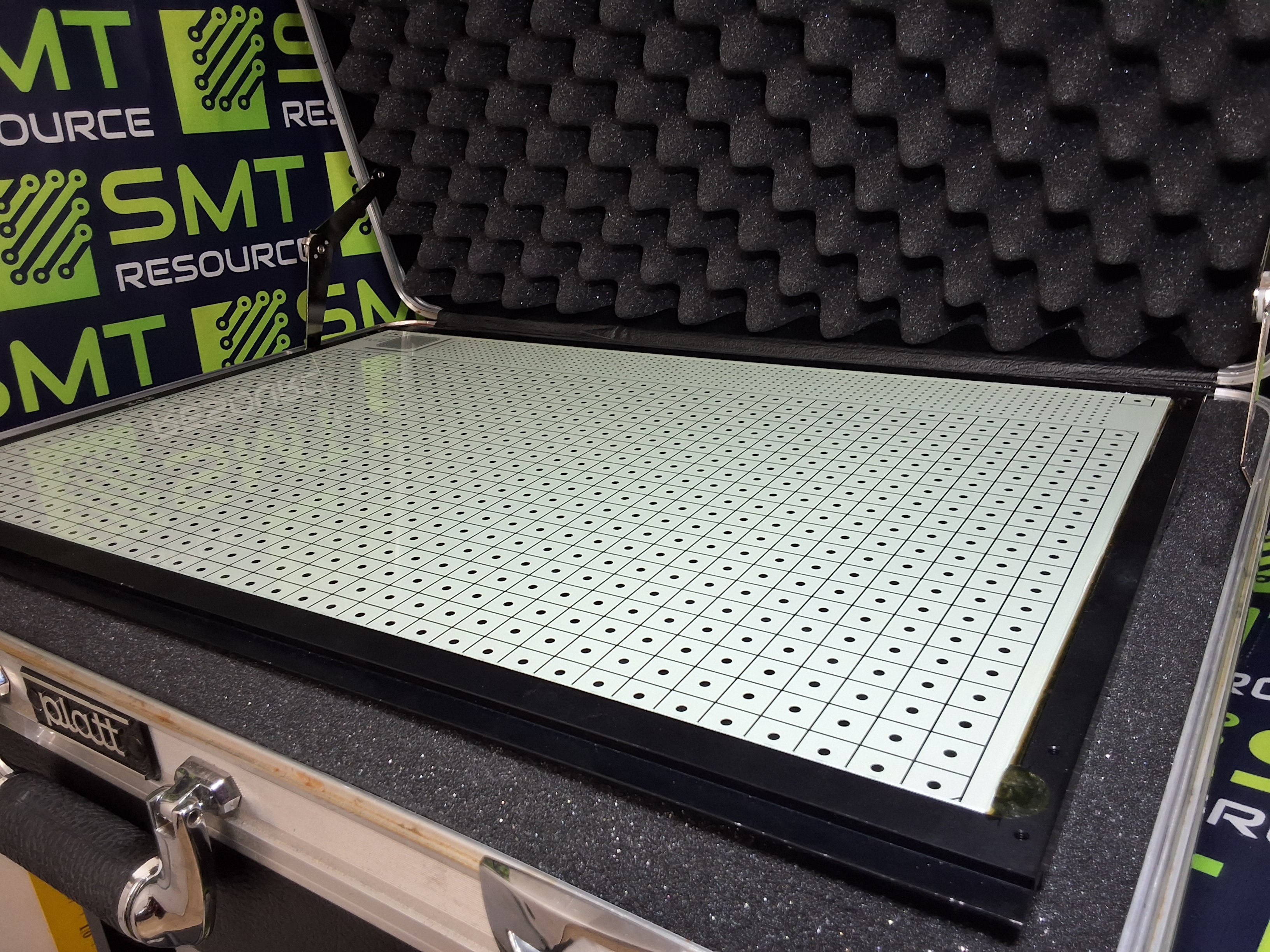 Used MVP 31217-01 AUTOINSPECTOR SPECTRA AOI CALIBRATION GLASS PLATE WITH MVP 34283-11 SPECTRA GREY SCALE CAL PLATE