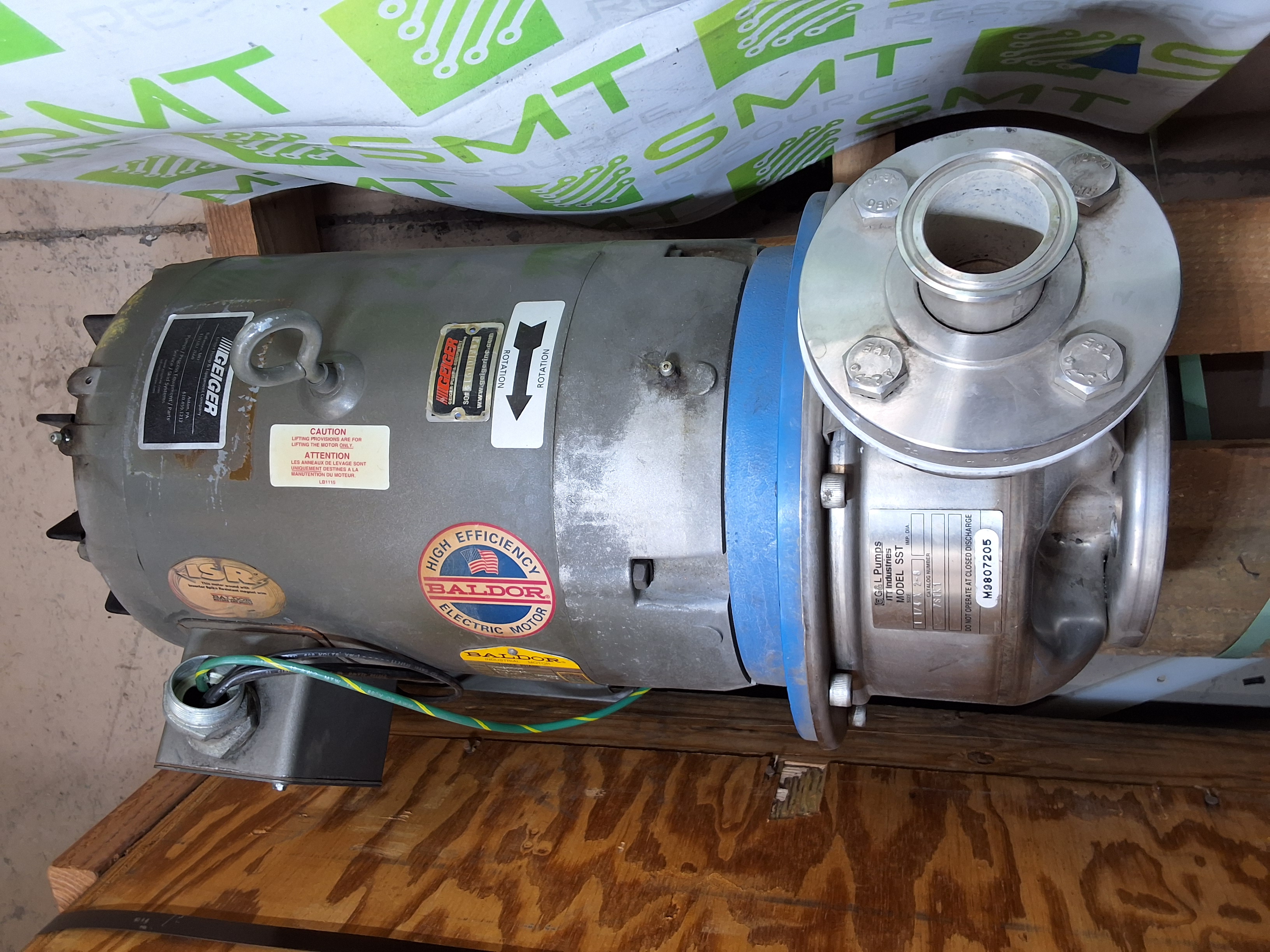 Used BALDOR JMM3711T INDUSTRIAL MOTOR 10HP, 3450RPM, 230/460V, 3PHASE, 215JM Frame, 60Hz