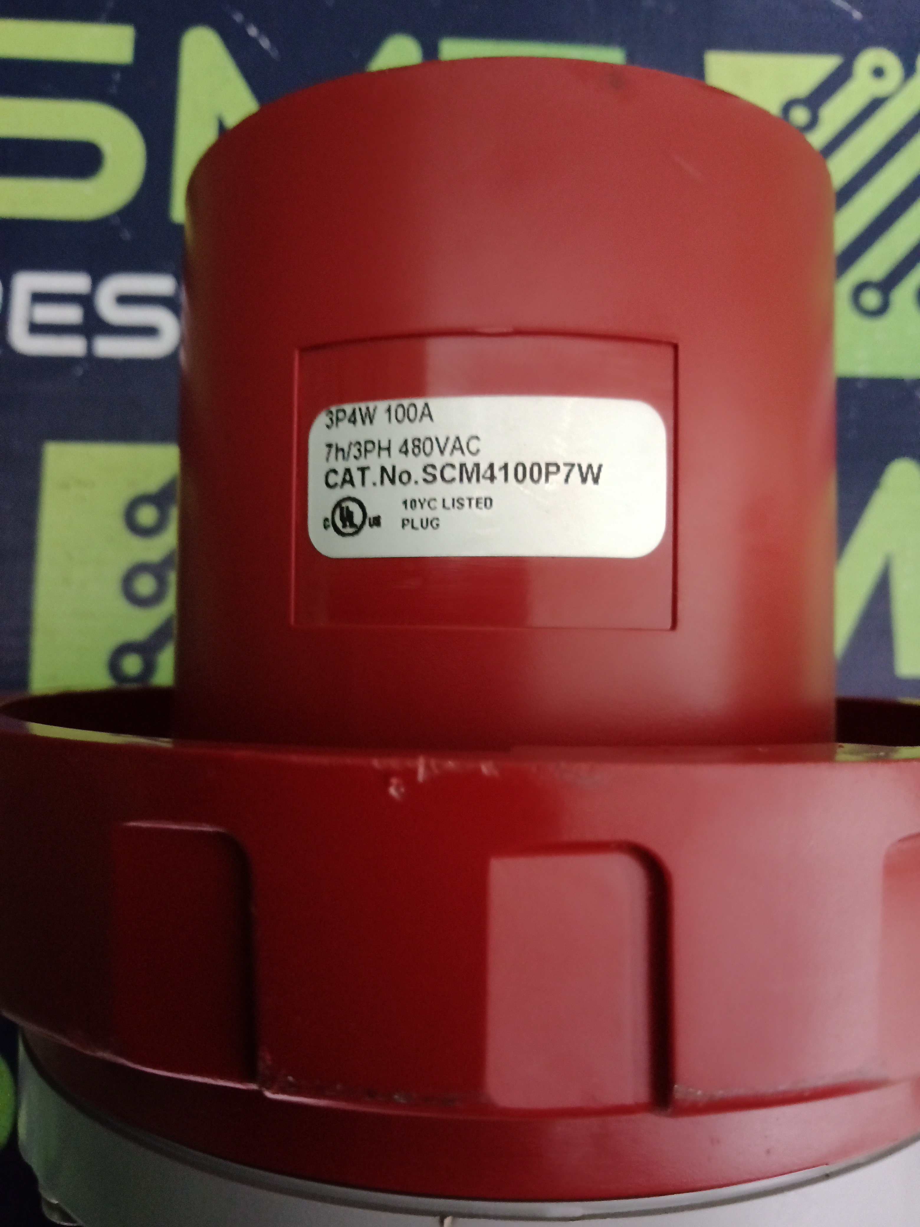 Used SCAME SCM4100P7W INDUSTRIAL PIN & SLEEVE ELECTRICAL PLUG 3P4W 100A 7h/3PH 480VAC IP67