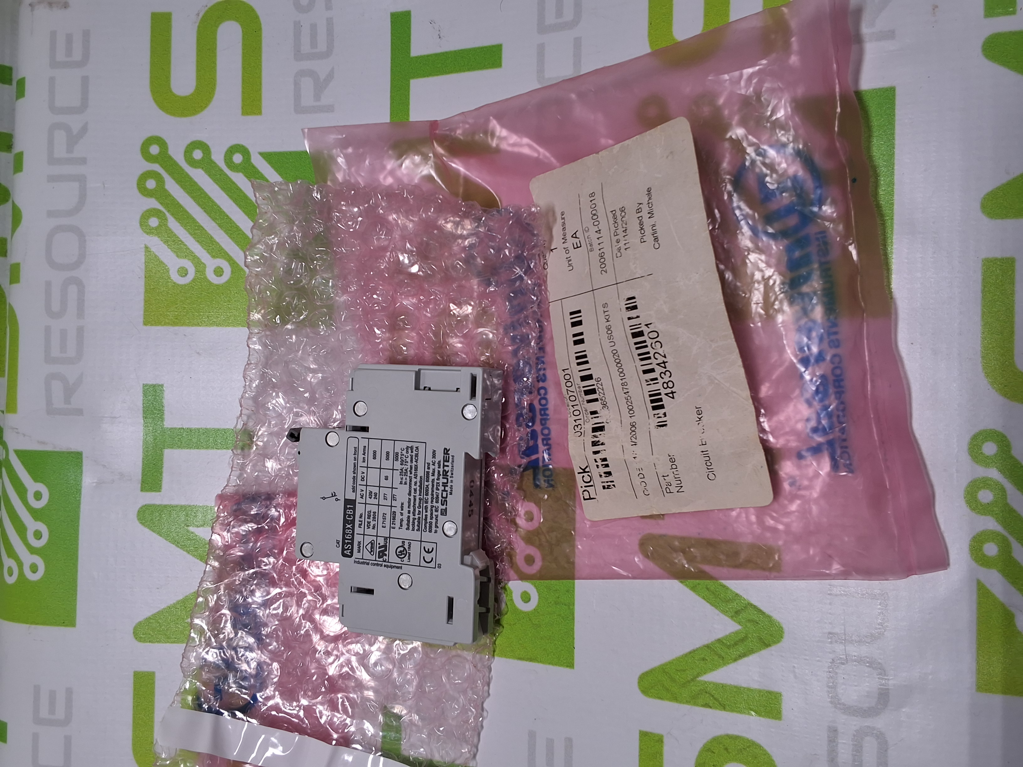 SCHURTER AS168X-CB1 SINGLE POLE CIRCUIT BREAKER - BRAND NEW