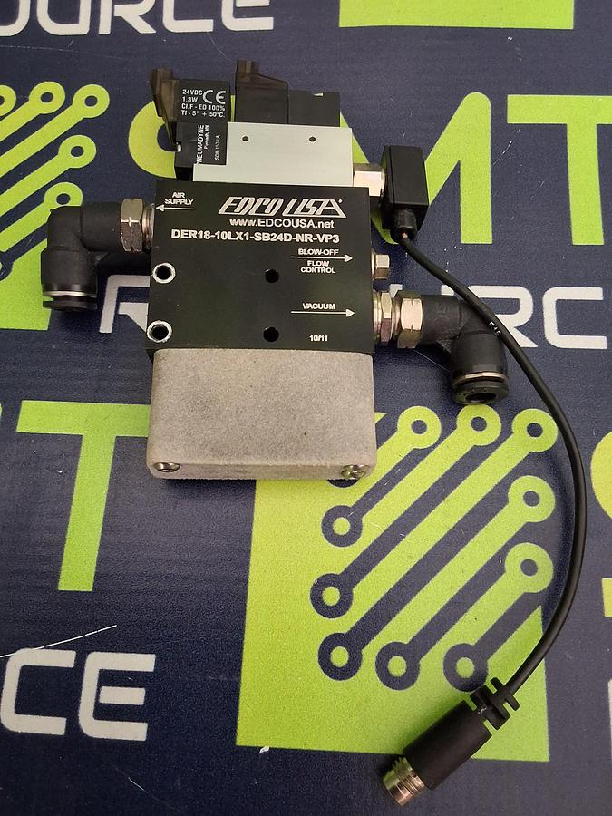 Used EDCO USA DER18-10LX1-SB24D-NR-VP3 SOLENOID CONTROLLED VACUUM PUMP & VALVE ASSEMBLY 24VDC 