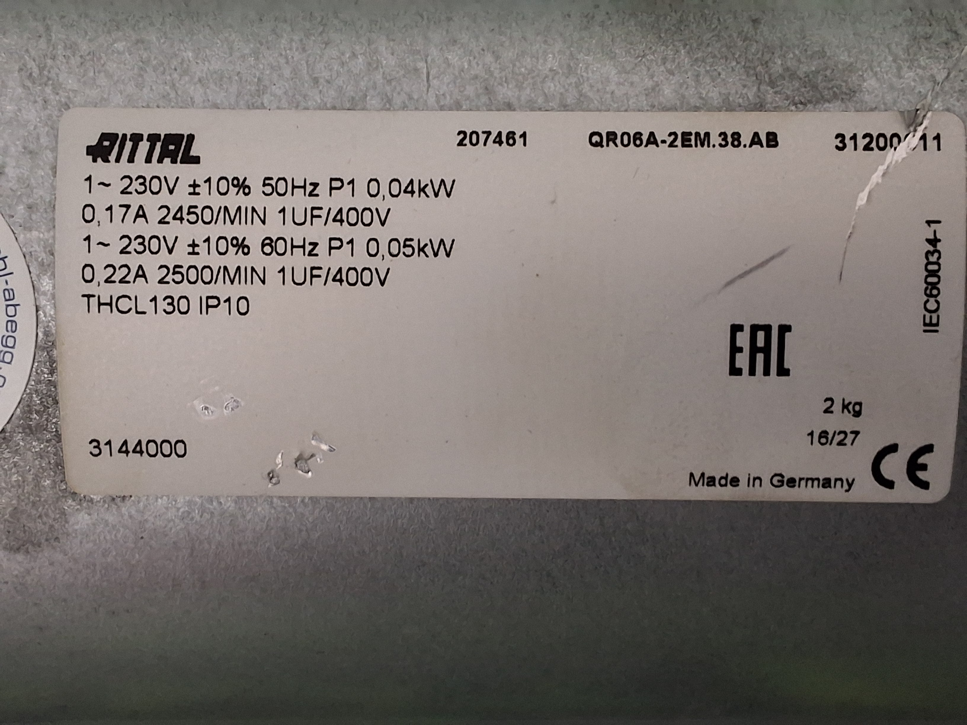 Used RITTAL QR06A-2EM.38.AB BLOWER / COOLING FAN 230V 50/60Hz