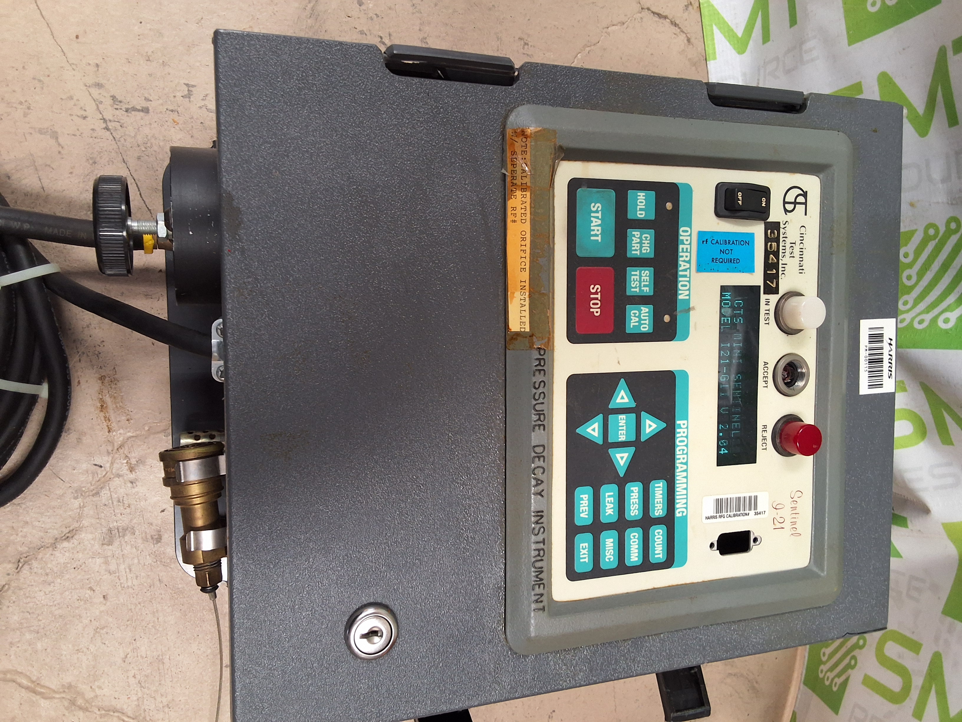 Used CINCINNATI TEST SYSTEMS SENTINEL I-21 PRESSURE DECAY LEAK TESTER / INSTRUMENT I21-S-15