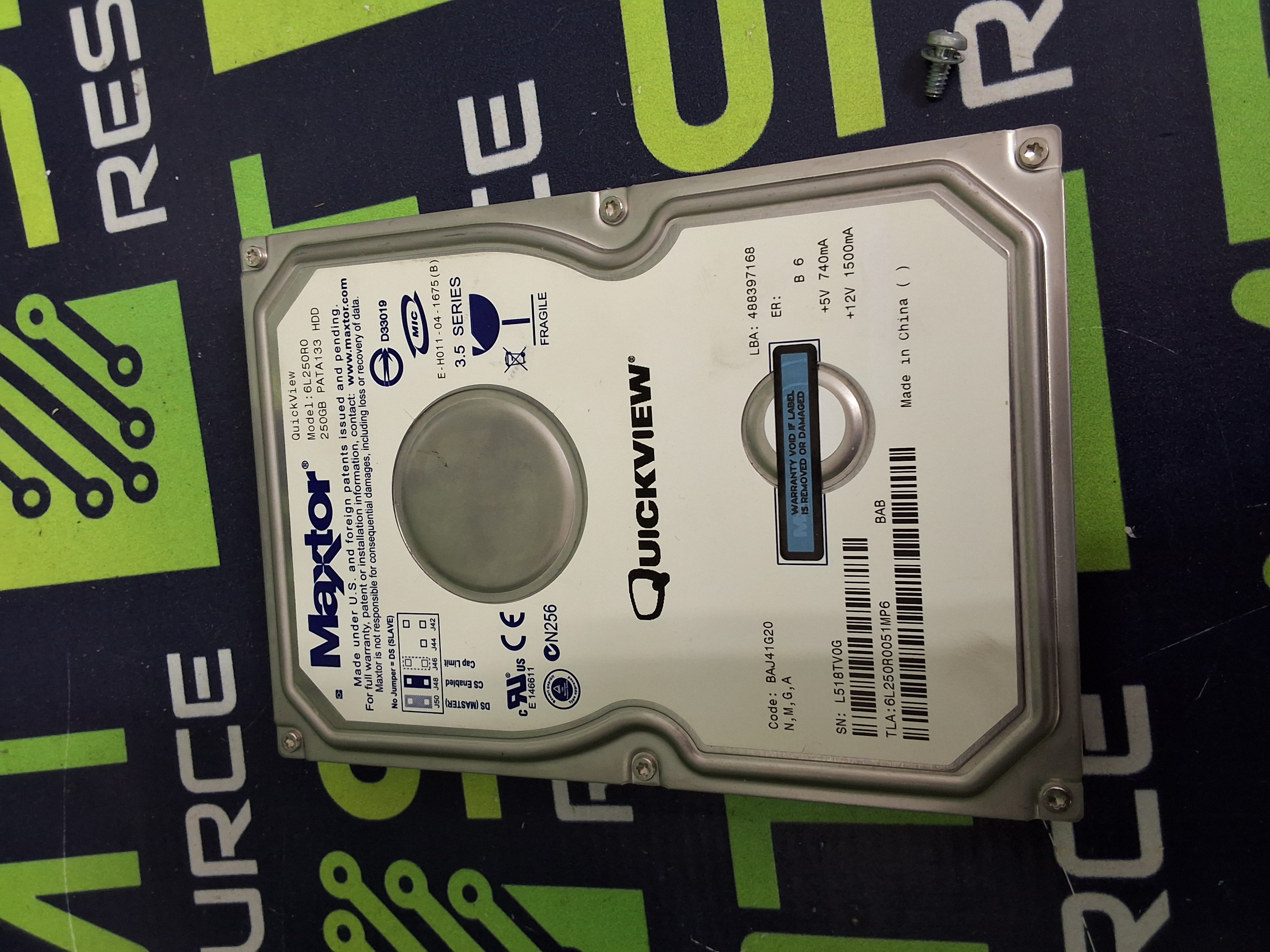 Used MAXTOR 6L250R0 HARD DRIVE 250GB PATA133