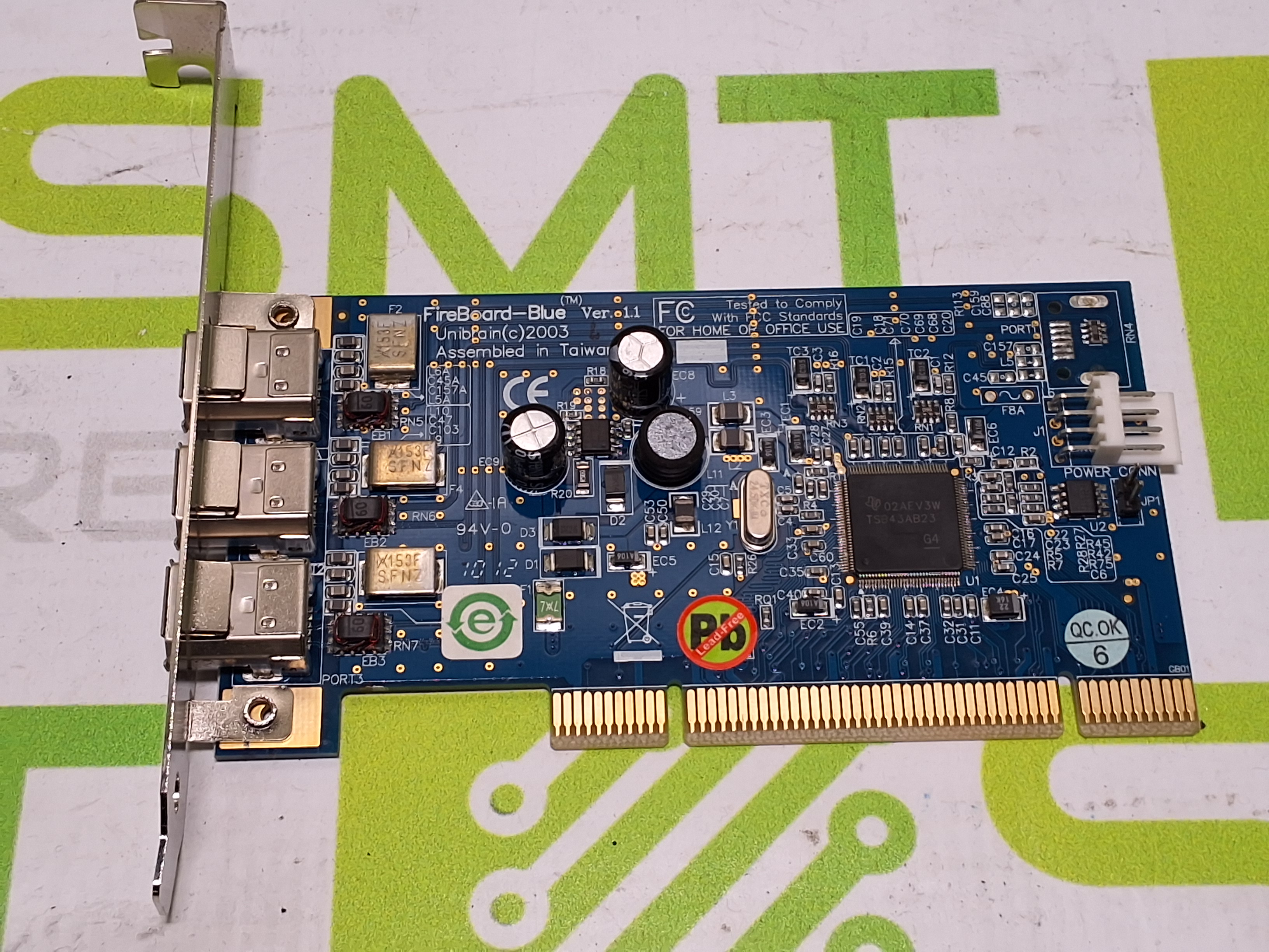 Used UNIBRAIN 09902026-1 FIREBOARD-BLUE 3-PORT PCI CARD - WORKING